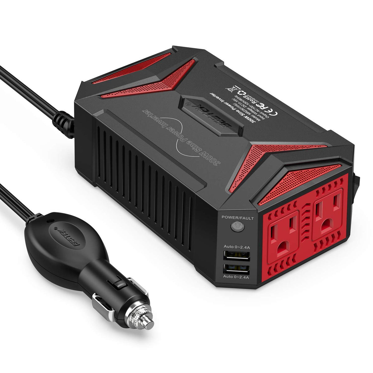 Bestek 300Watt Pure Sine Wave Power Inverter Car Adapter Dc 12V To Ac 110V With 4.2A Dual Smart Usb Ports