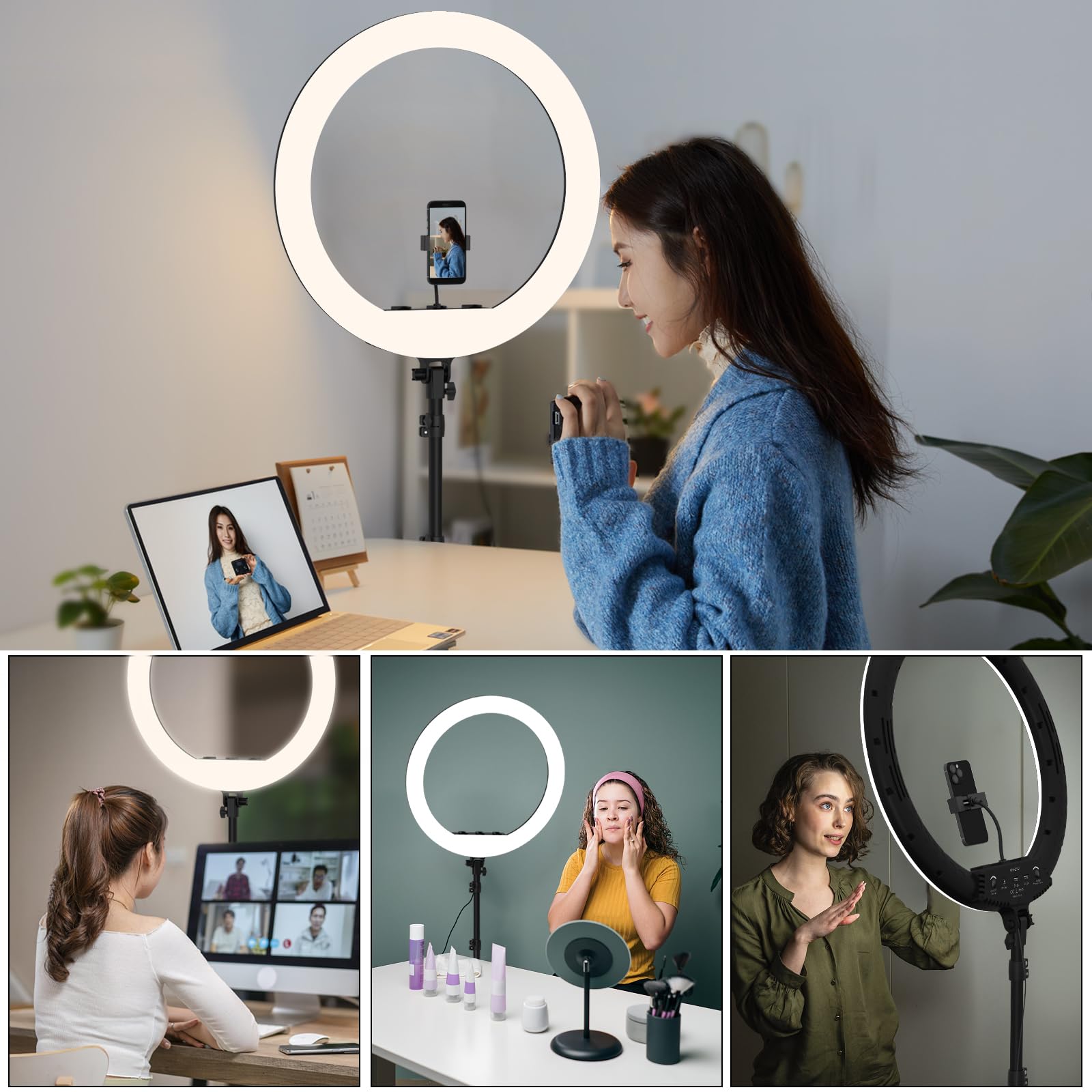 Hagibis 21 Inch Ring Light With Stand Outer 55W 5600K Dimmable Led Light, Tripod Stand,And Phone Holder,Remote Controller,Carryi