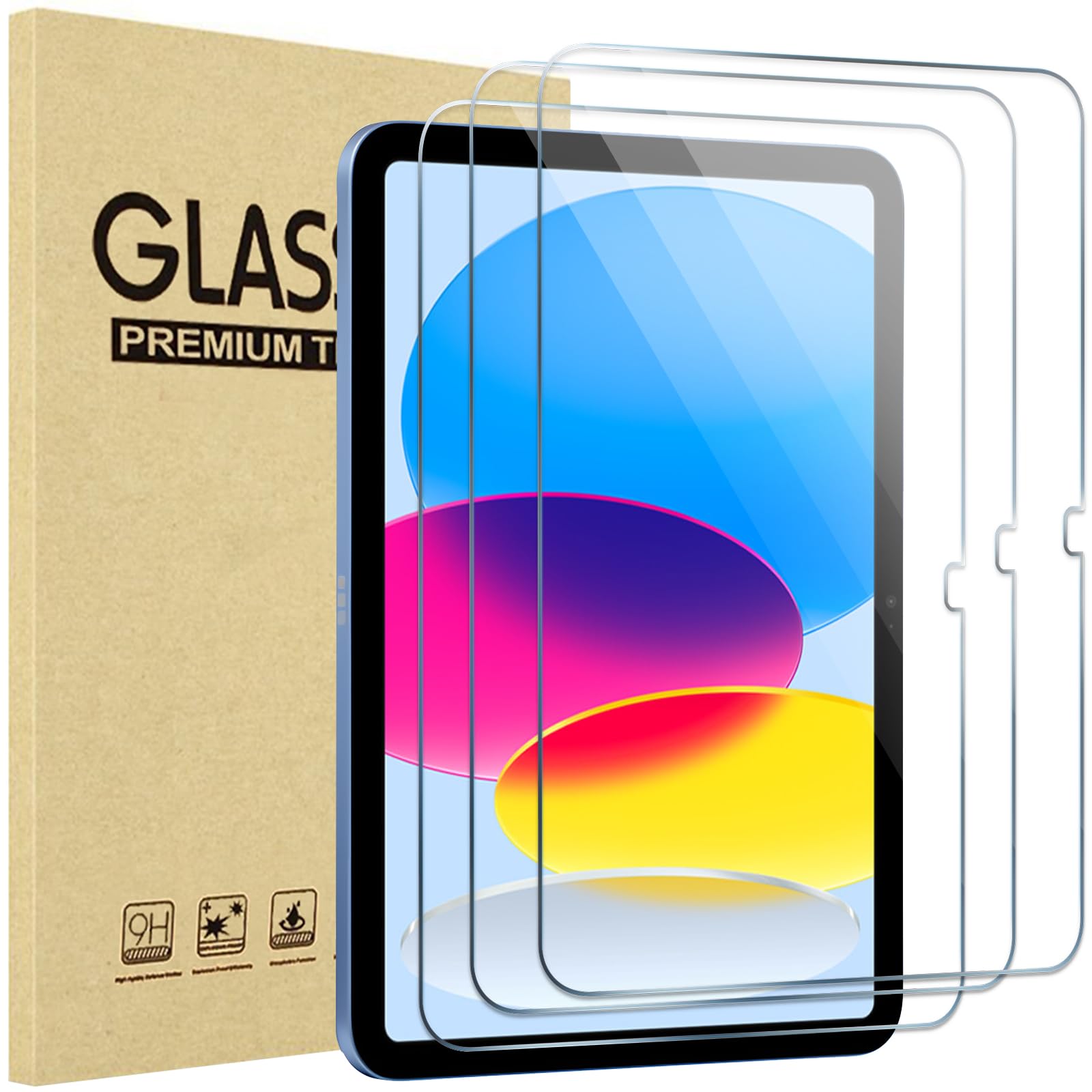 Procase 3 Pack Screen Protector For Ipad 10Th Generation 2022 A2696/A2757/A2777 10.9 Inch, Tempered Glass Film Guard For Ipad 10  Clear