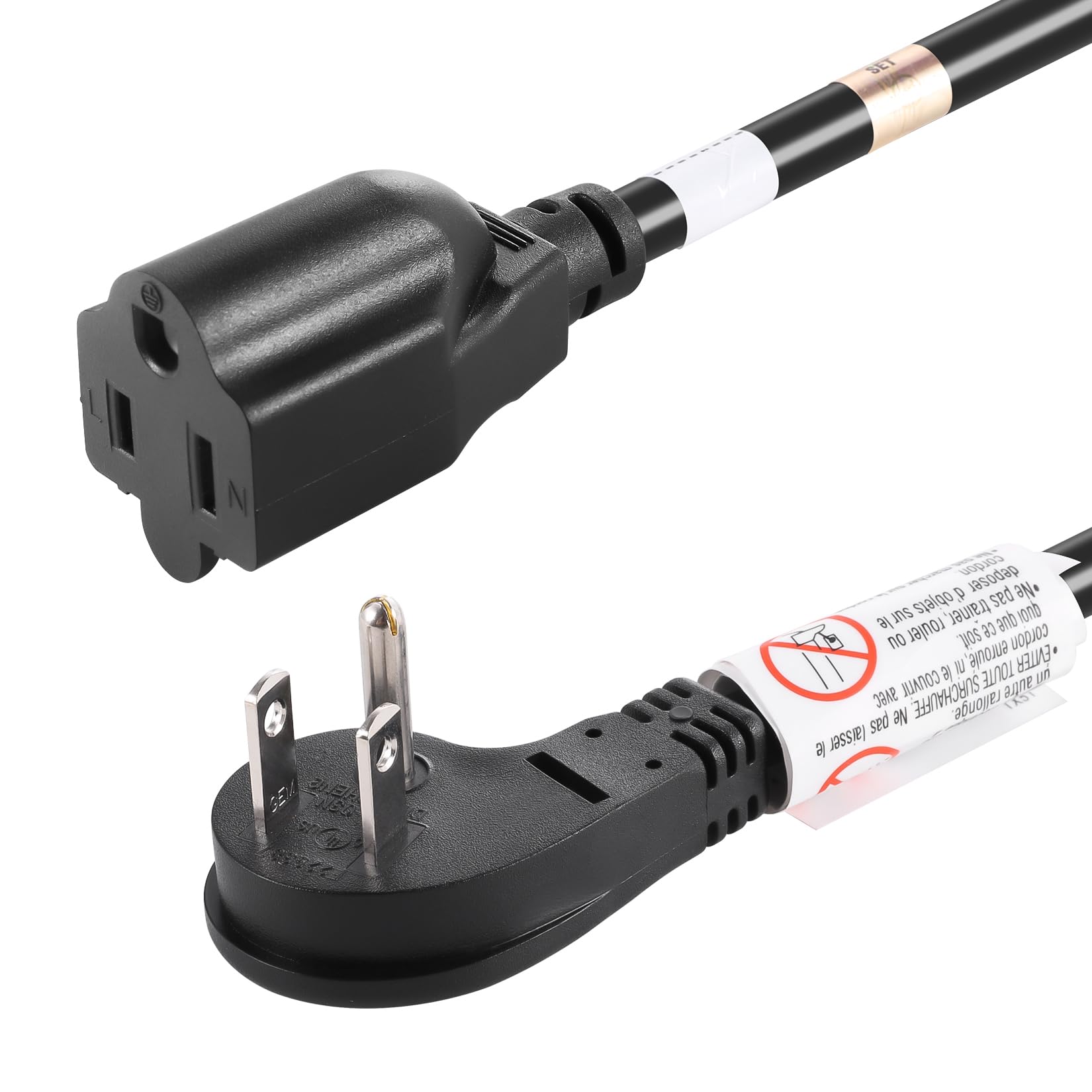 Vseer 3Feet 1875W 15A 14Awg Flat Plug Heavy Duty Extension Cord Outlet Saver 3 Prong Grounded Short Power Extension Cord,Ul List