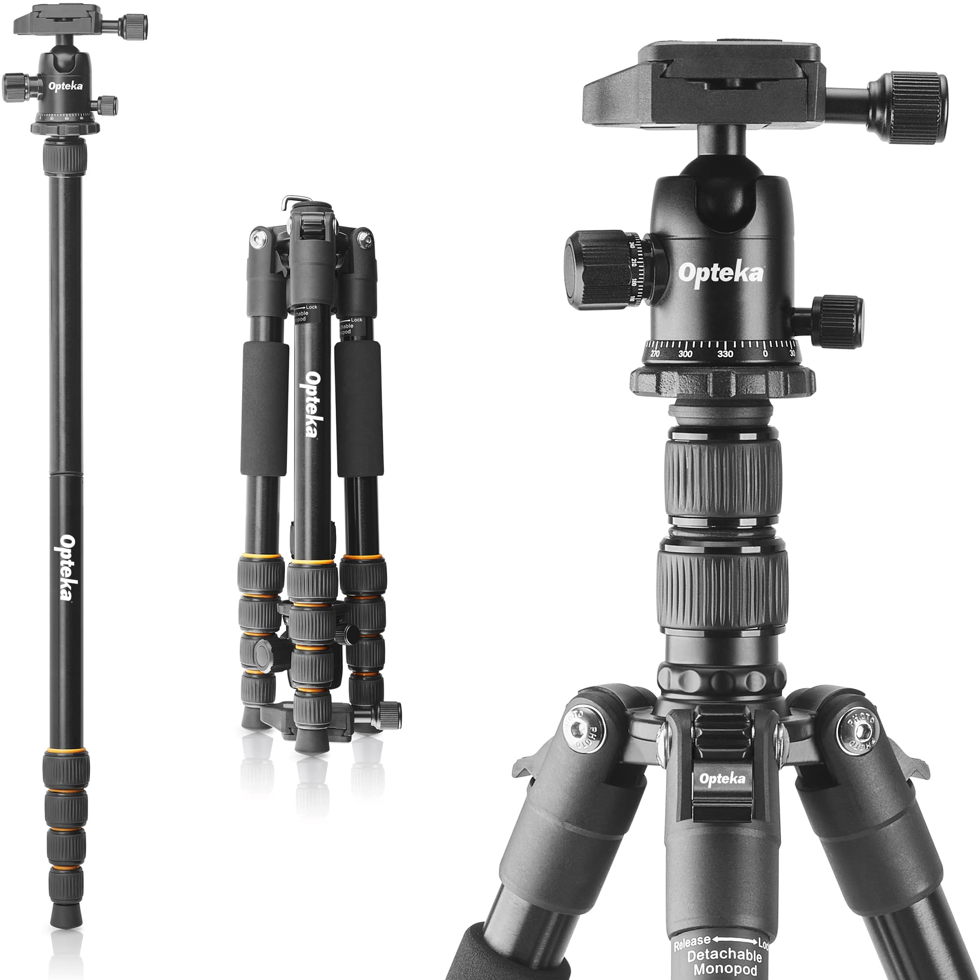 Opteka 2-in-1 Photo Video Professional Travel 59-Inch Tripod / 62-Inch Monopod Combo with 360-Degree Ball Head, Quick Release Pl