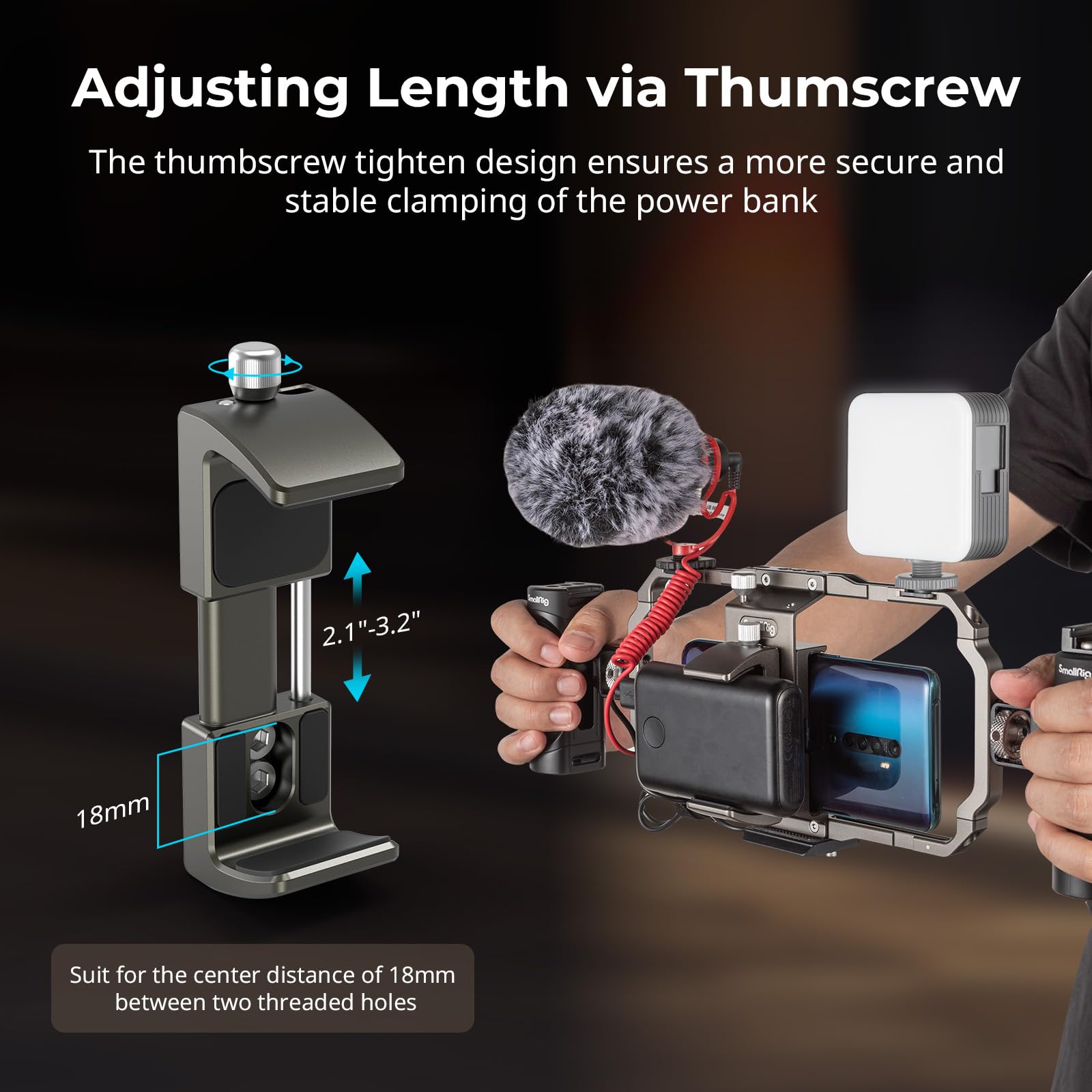 Smallrig Power Bank Holder, Power Bank Clamp Mount For Camera, Compatible With Width Range 2.1'' 3.3'' And Thickness Range 0.6''