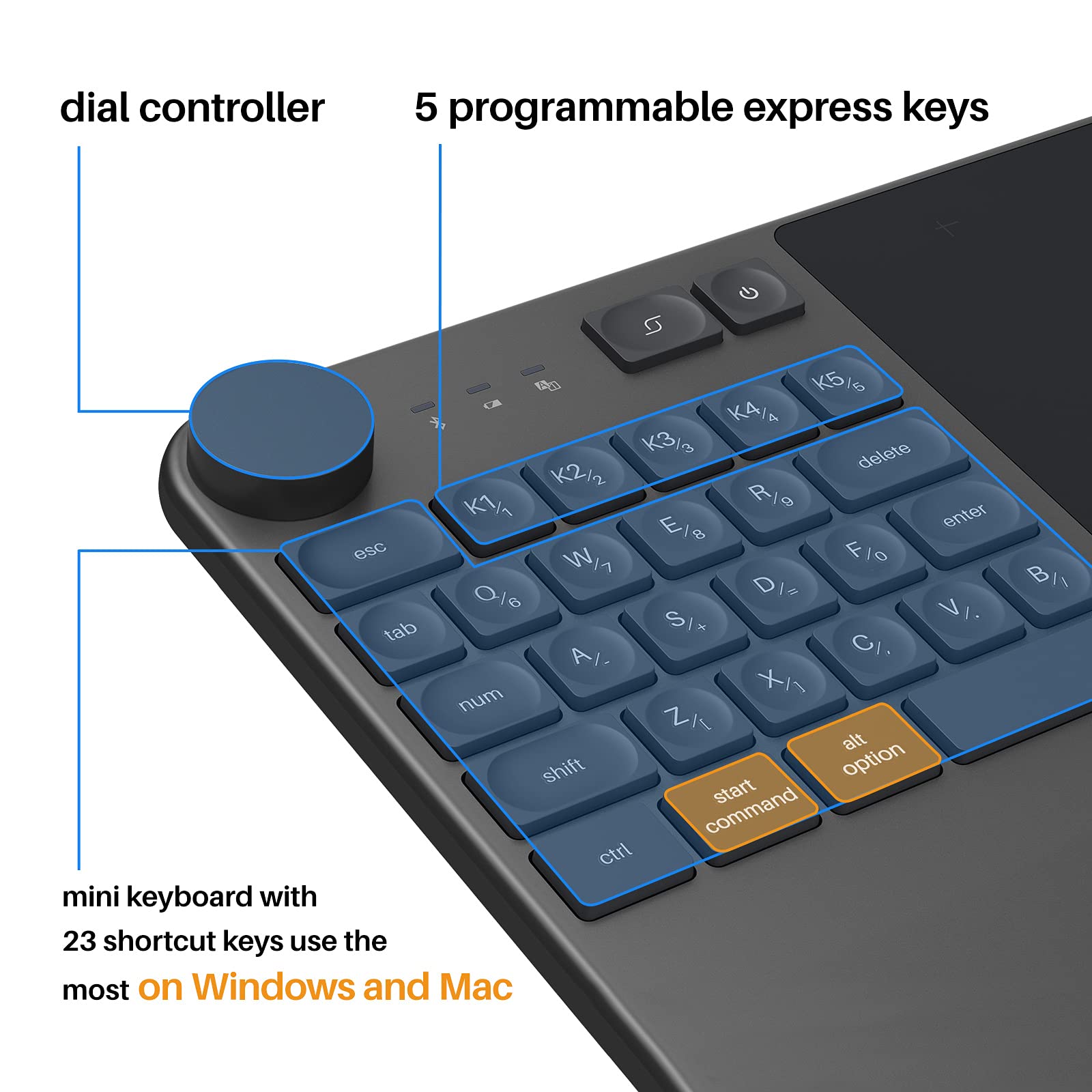 Huion Inspiroy Keydial Kd200, 8.9X5.6Inch Metal Grey Graphic Tablet, Battery-Free Pen, Bluetooth 5.0, 5 Customized Keys, Keyboar