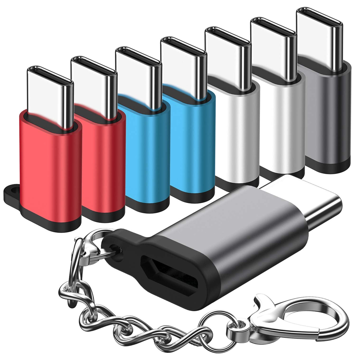 Micro USB to USB C Adapter,(8-Packs) Aluminum Type C Adapter Convert Connector with Keychain Charger Compatible Samsung Galaxy S