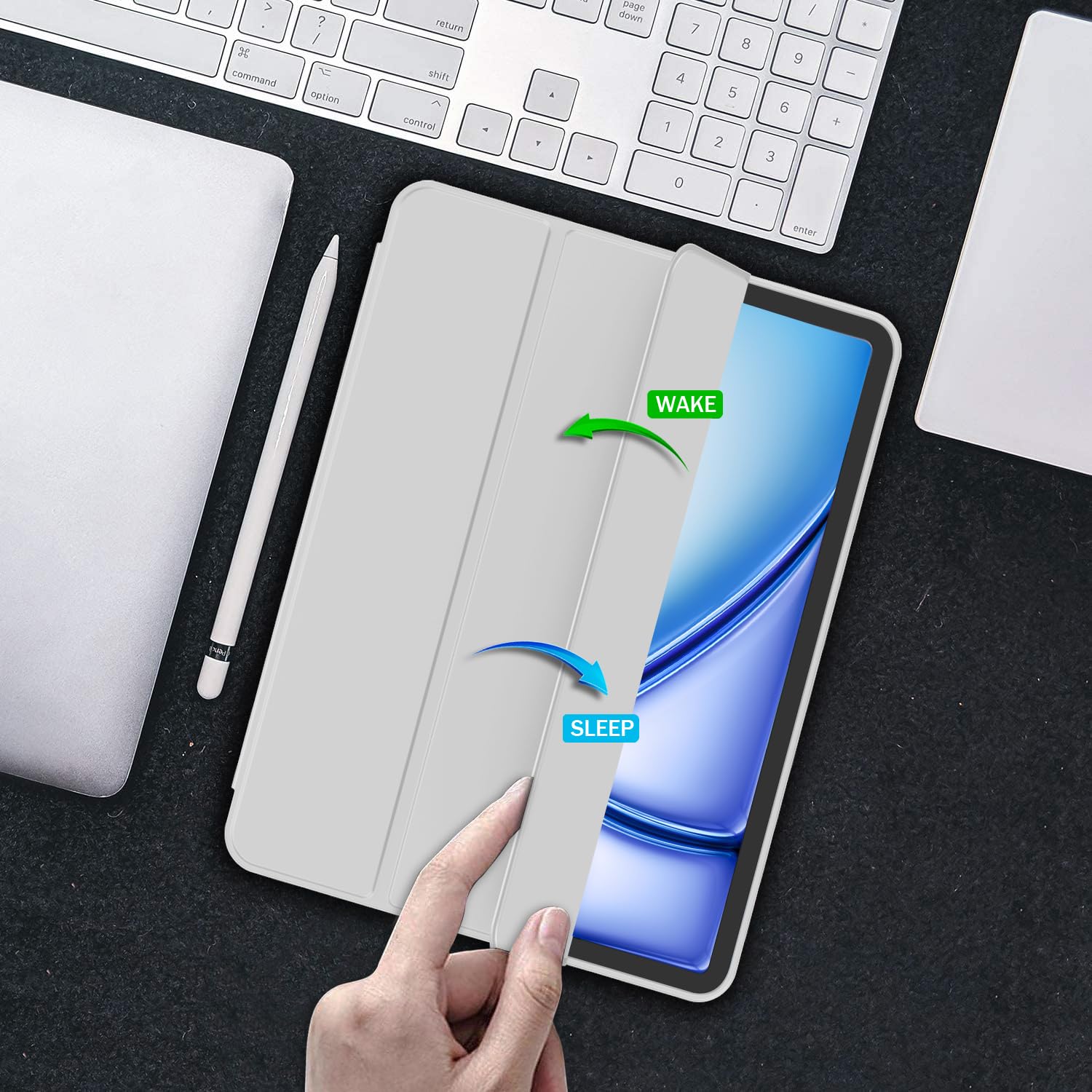 Imieet Ipad Air 11 Inch Case 2024 (6Th Generation), Ipad Air 5Th Generation Case 2022/4Th Generation Case 2020 10.9 Inch With Pencil Holder, Trifold Stand Smart Case (Light Gray)