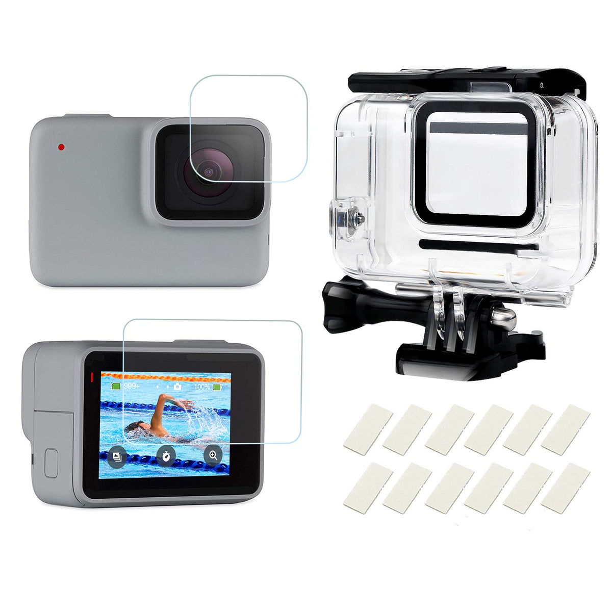 D&F Waterproof Housing Case For Hero7 White & Hero 7 Silver, 30M Underwater Photography Protective Shell With Screen Protector F