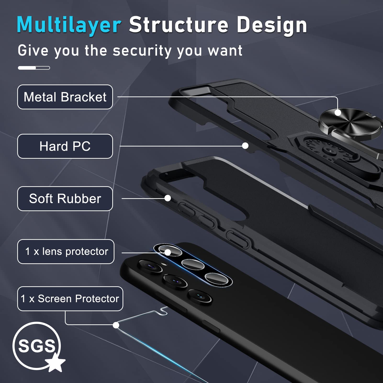 Janmitta Compatible With Samsung Galaxy S23+ Plus Case With Screen Protector+Camera Lens Protector,Heavy Duty Shockproof Full Bo