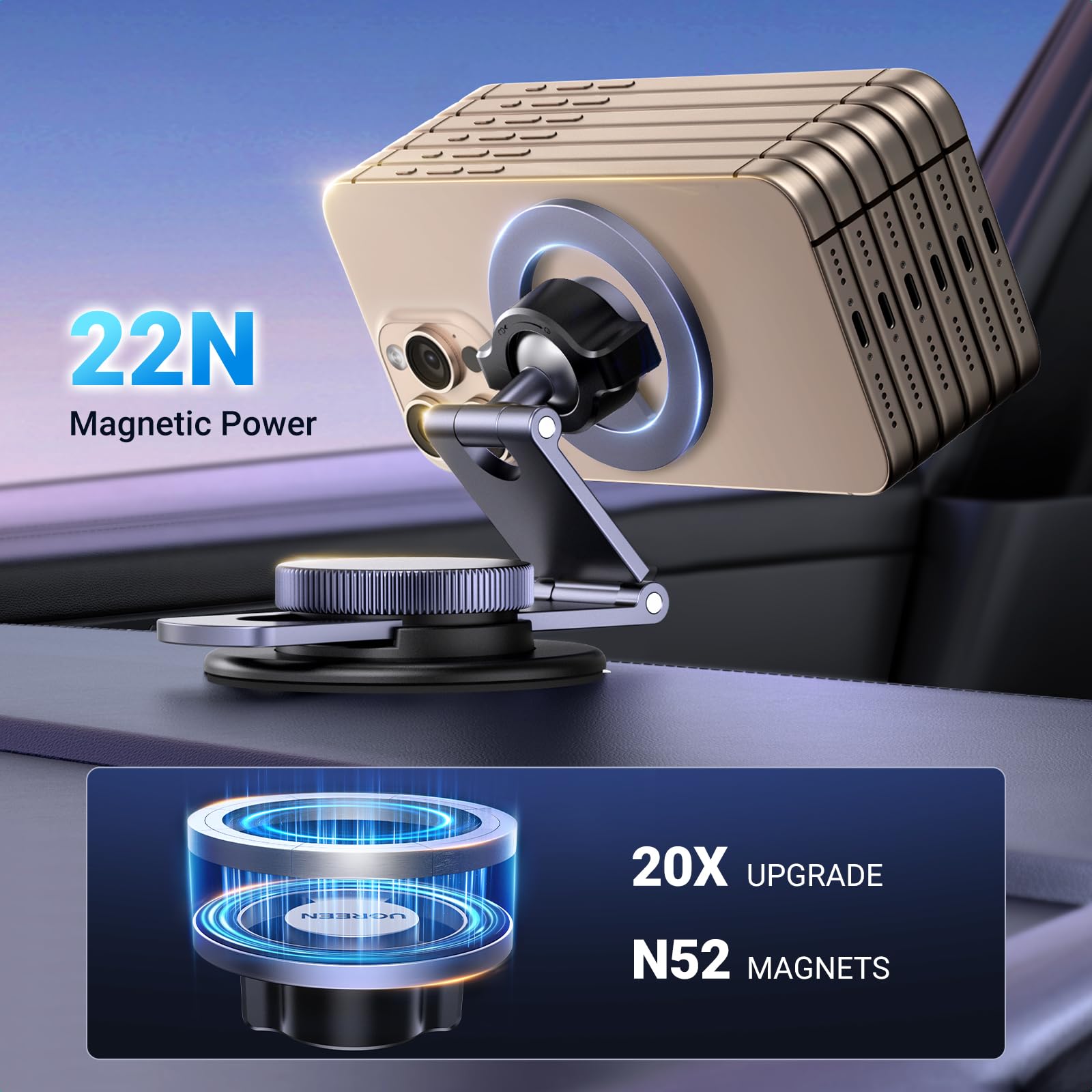 Ugreen For Magsafe Car Mount 360 Rotation Magnetic Phone Holder Dashboard Car Cellphone Holder Compatible For Iphone 16 15 14 13