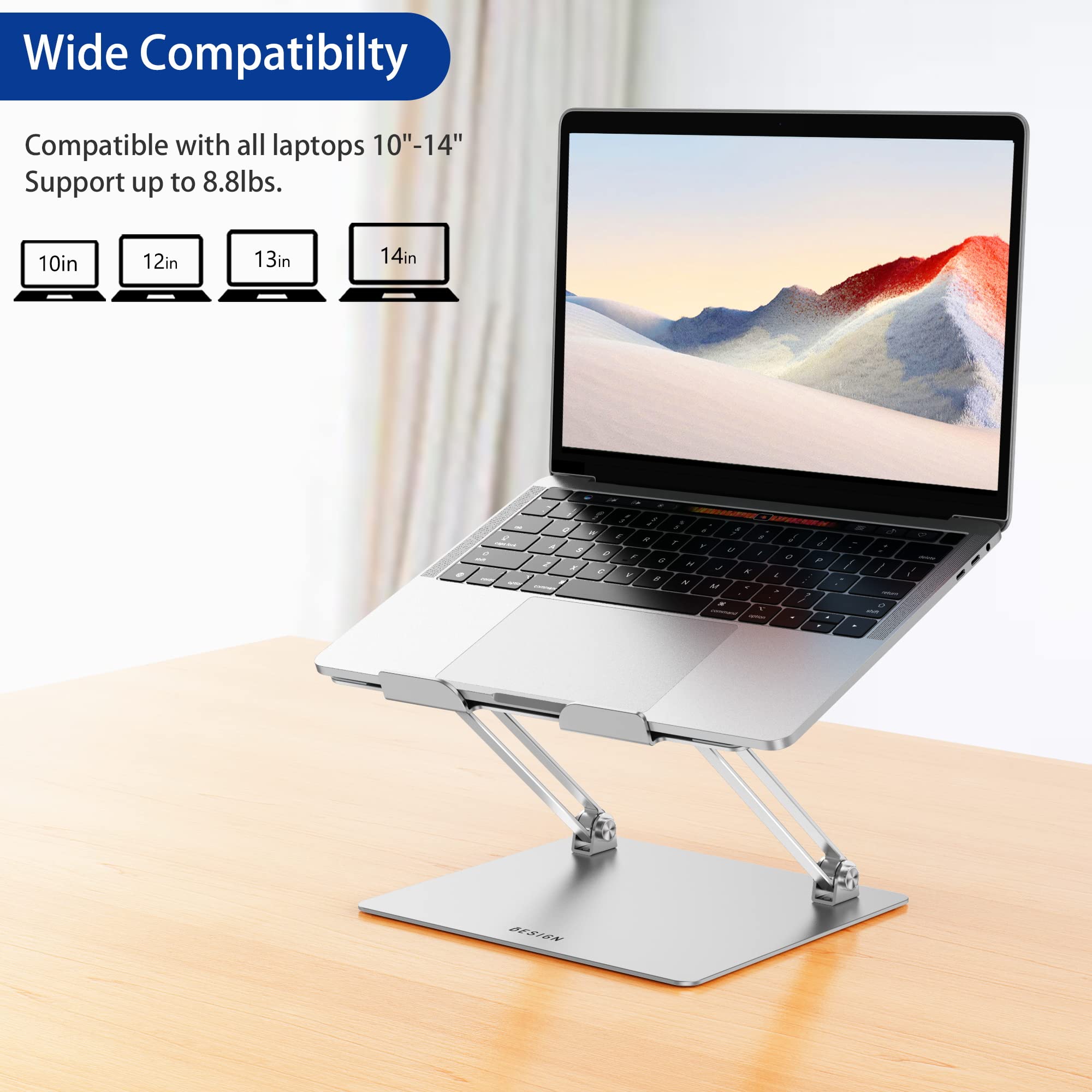 Besign Ls10 Aluminum Laptop/Computer Stand, Ergonomic Adjustable Notebook Stand, Riser Holder, Compatible With Air, Pro, Dell, H