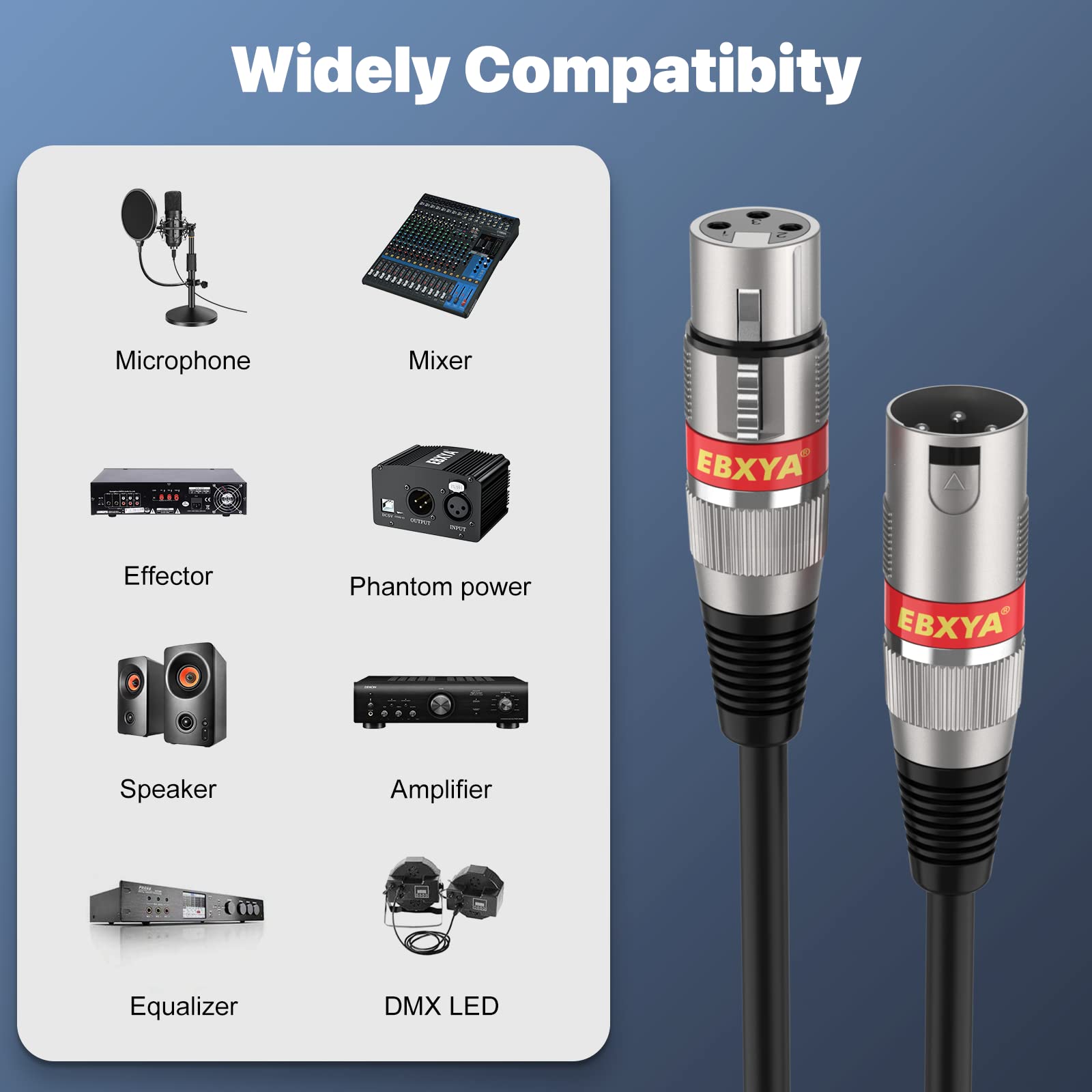 Ebxya Xlr Microphone Cable   Xlr Male To Female Cable 6Ft 6 Pack With 3 Pin Balanced Xlr Cables For Mic Mixer, Recording Studio,