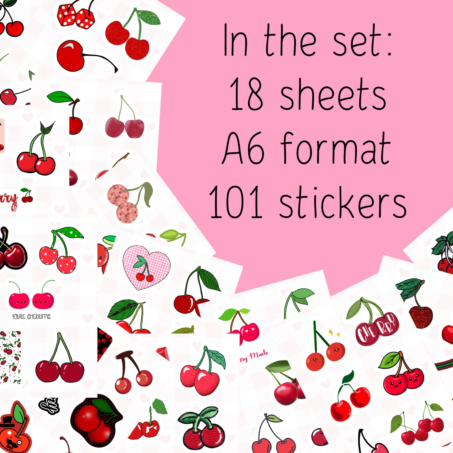 Cherry Stickers For Water Bottle And Laptop   Fruit Party Favors & Decorations, Waterproof Vinyl Nature Decals, Cute Cherry Stic
