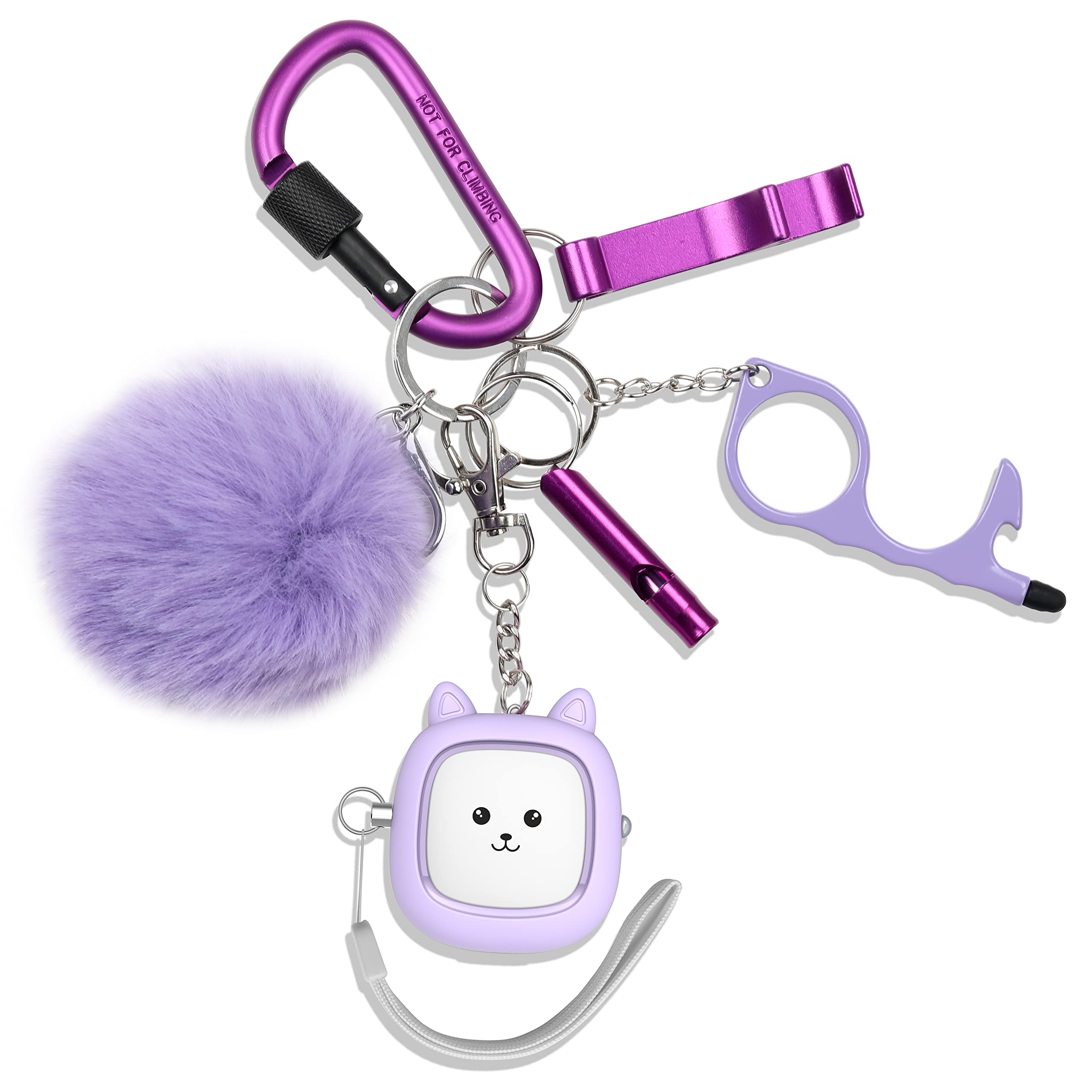 Keychain Set For Girls With Personal Alarm, Funseeya Keychain Accessories With Personal Sound Siren, Cute Pom Pom, Locking Carab