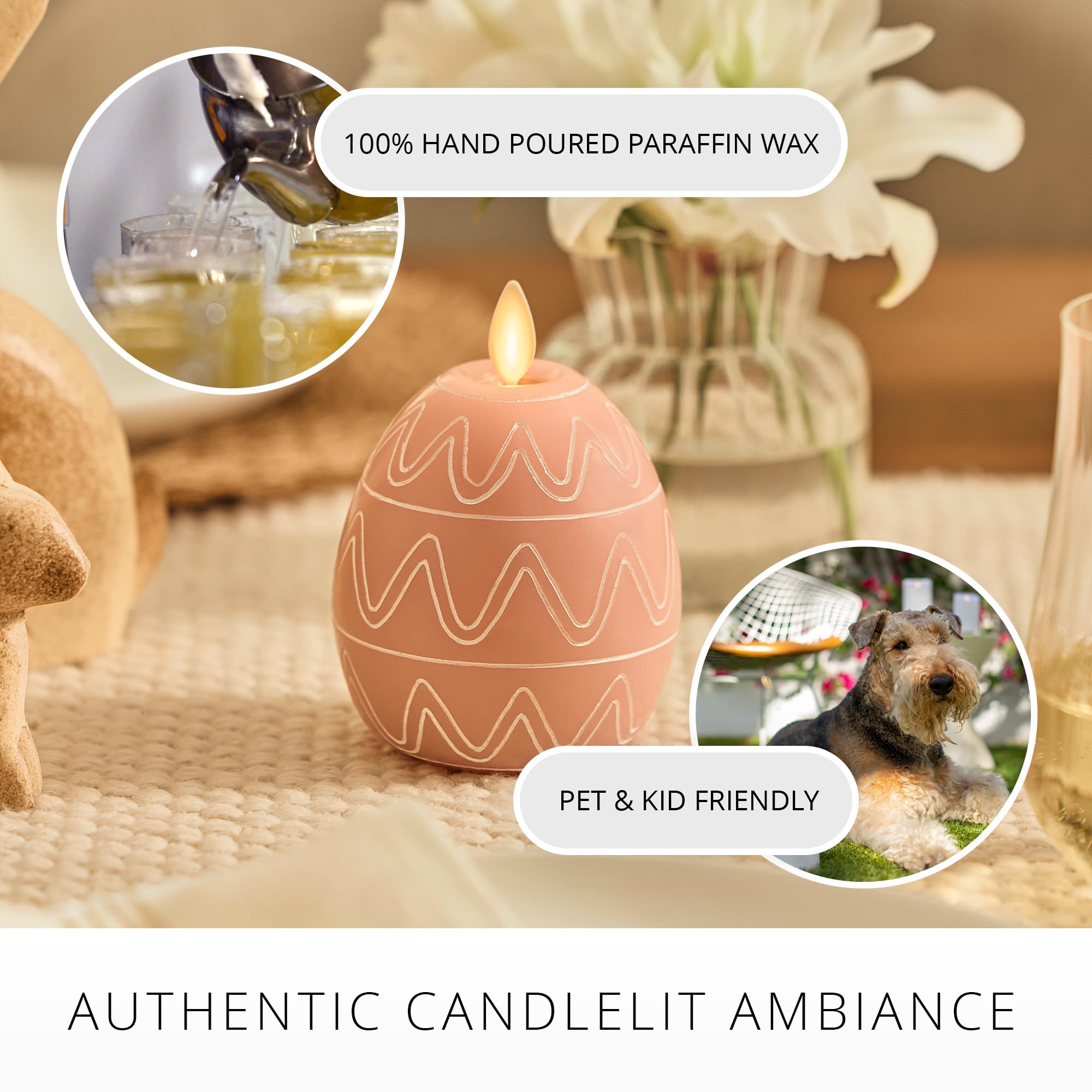 Luminara   Flameless Battery Operated Flickering Easter Egg Candle   Dusky Rose   Pack Of 1 3.1X4.3   Auto Timer Built In 5 Hour