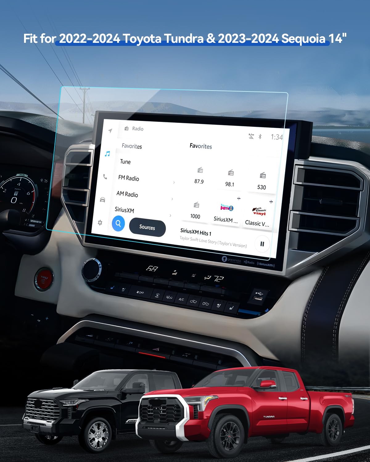 Lantu 2Pcs Car Screen Protector For 2022 2024 Toyota Tundra Accessories& 2023 2024 Sequoia 14'' Nano Gps Navigation Touchscreen