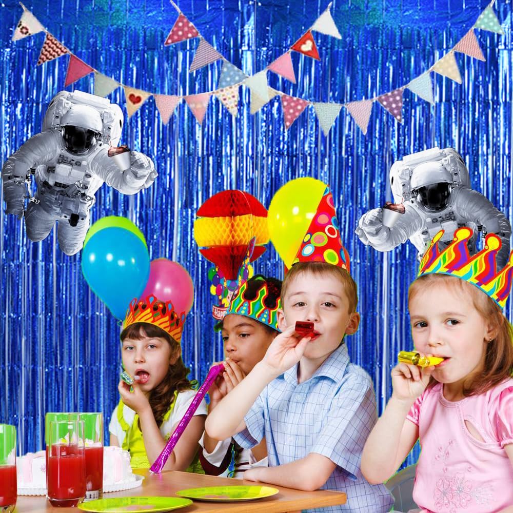 Toniful 3Pcs Laser Blue Door Streamers,Laser Blue Photo Booth Backdrop Metallic Streamers Laser Blue Foil Fringe Curtains For Bi