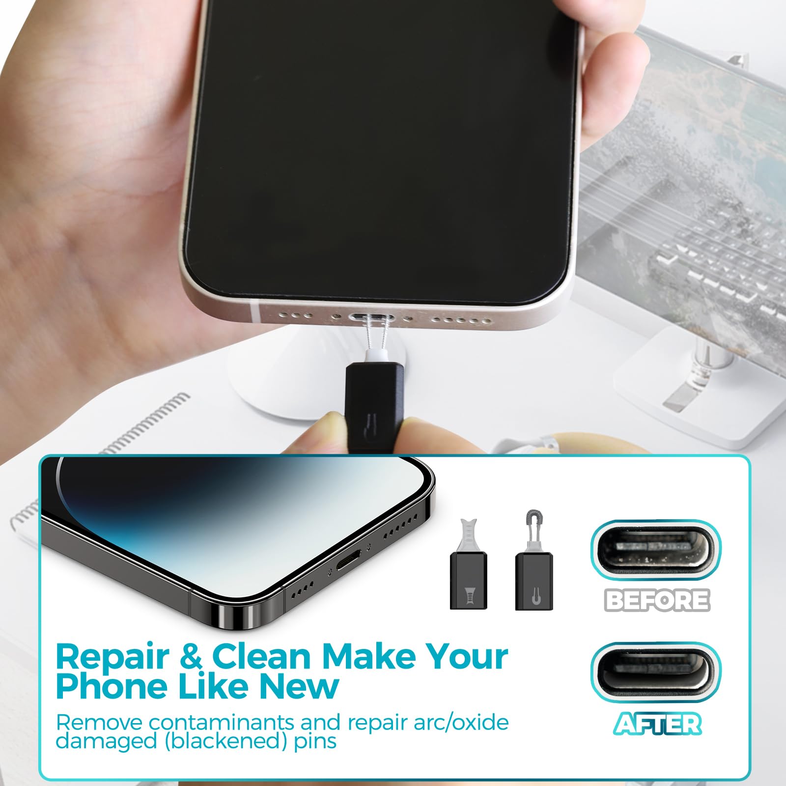 Charging Port Cleaning Tool For Iphone, Jiateums Cleaning Kit For Iphone Cell Phone Airpod, Repair Kit For Phone Laptop Pc Usb C