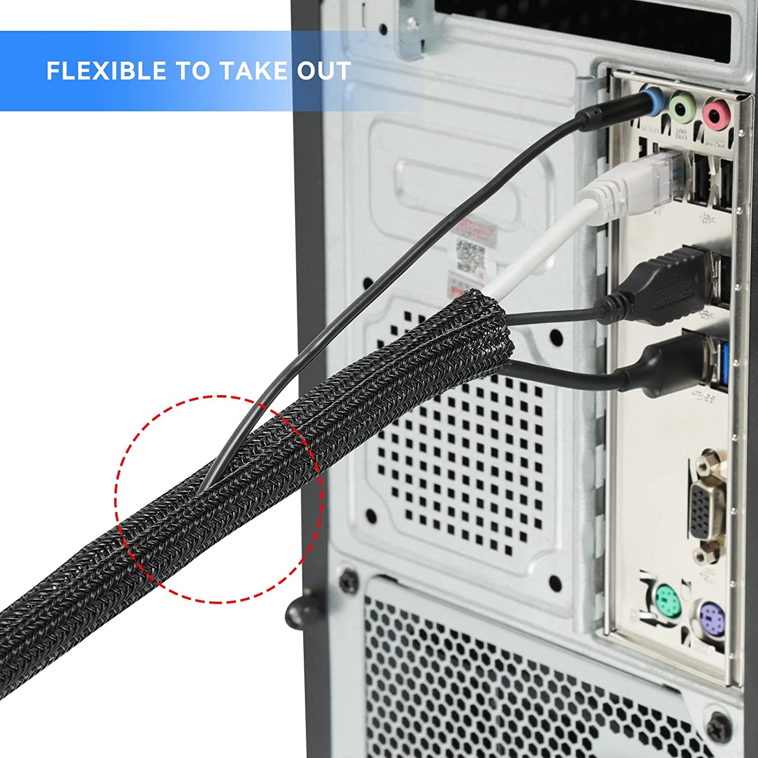 Agptek Cable Management Sleeve Cover 10Ft   4/5 Inch, Cord Management System For Desk Pc Tv Computer Projector Wires Protection