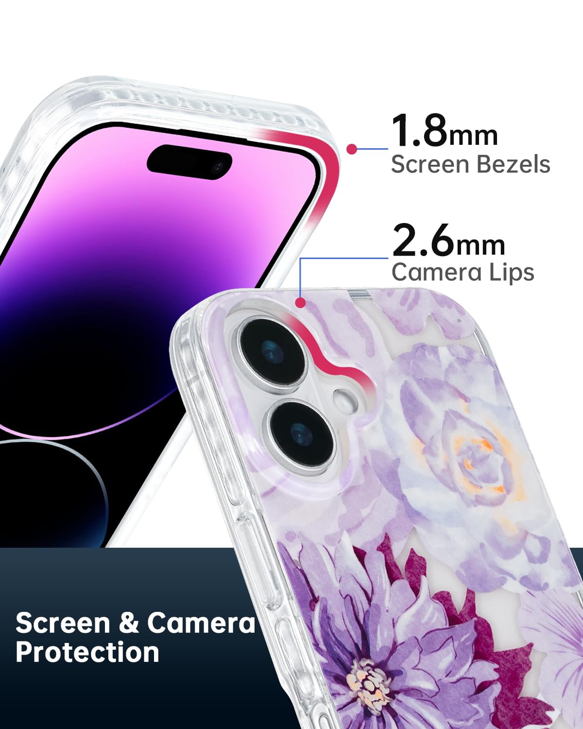Scorpify For Iphone 16 Case [Compatible With Magsafe] With Purple Zinnia Floral Design, Cute Clear Magnetic Phone Cover For Wome