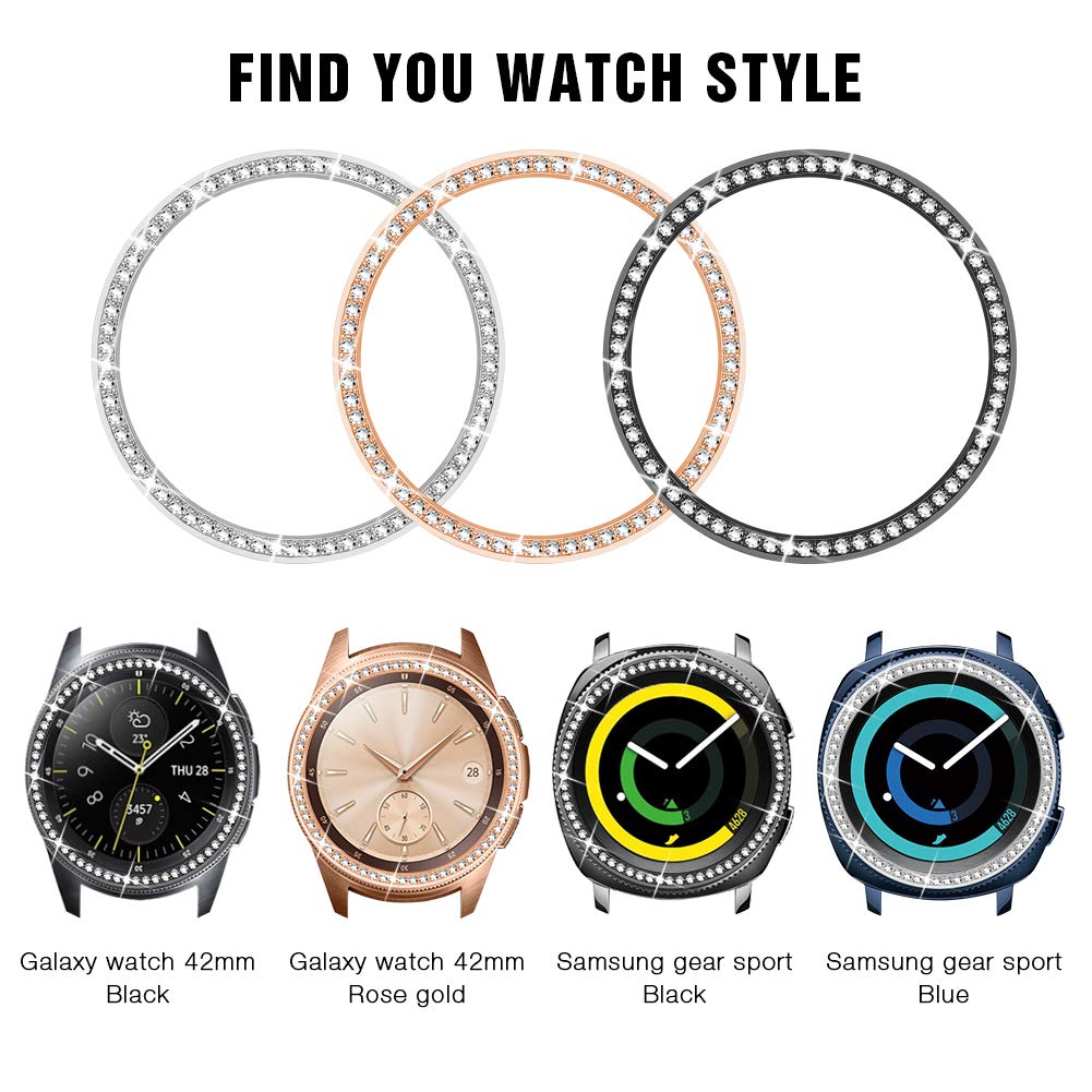 Dsytom Compatible With Galaxy Watch 42Mm Band Women+ Bezel, 20Mm Jewelry Watchband & Bezel Ring Cover Diamond Strap Bracelet For