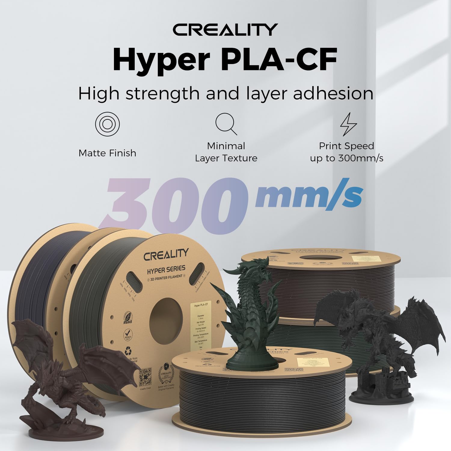 Official Creality Hyper Pla Cf (Pla Carbon Fiber) Filament 1.75Mm, High Speed Pla Cf 30 300Mm/S 3D Printer Filament, Dimensional
