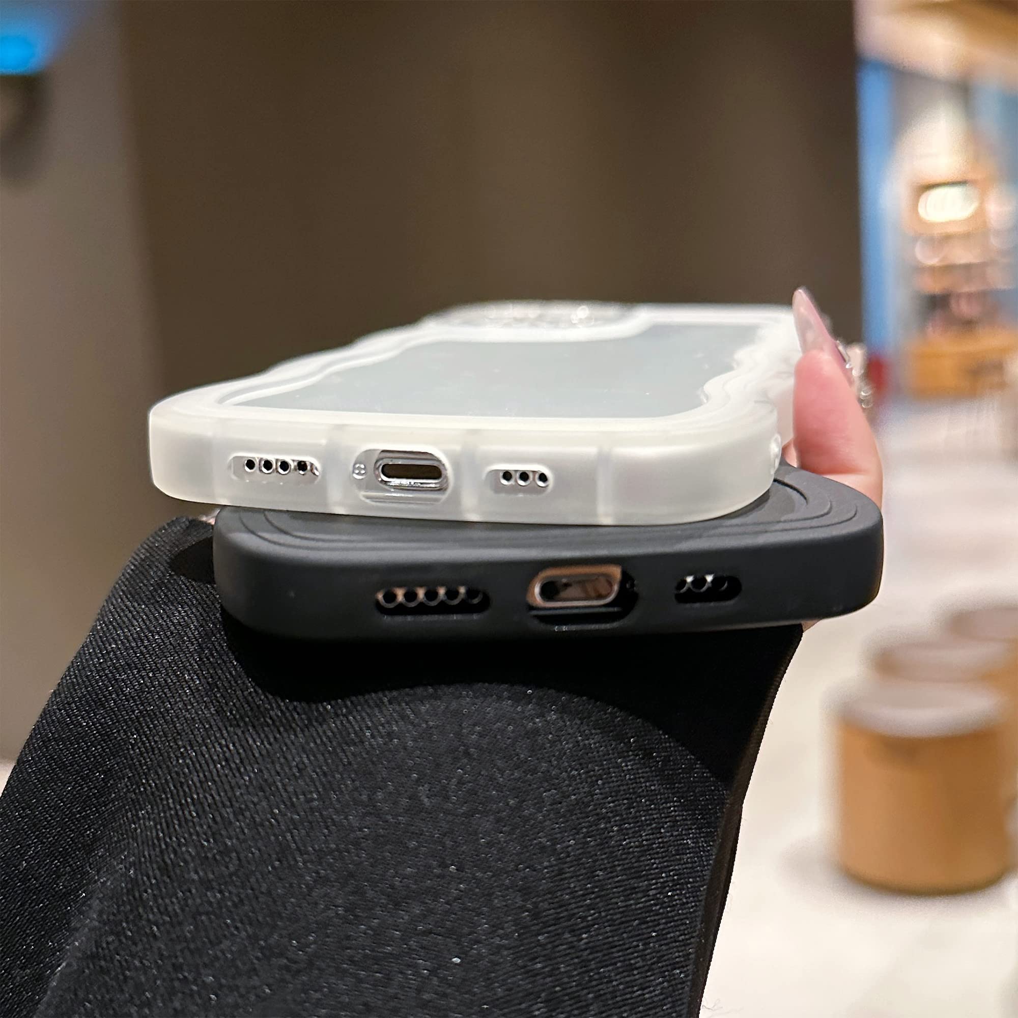 Skylmw Compatible With Iphone 15 Pro Max Case 6.7'' 2023, Cute Kawaii Curly Wave Frame Shape Soft Silicone Shockproof Protective