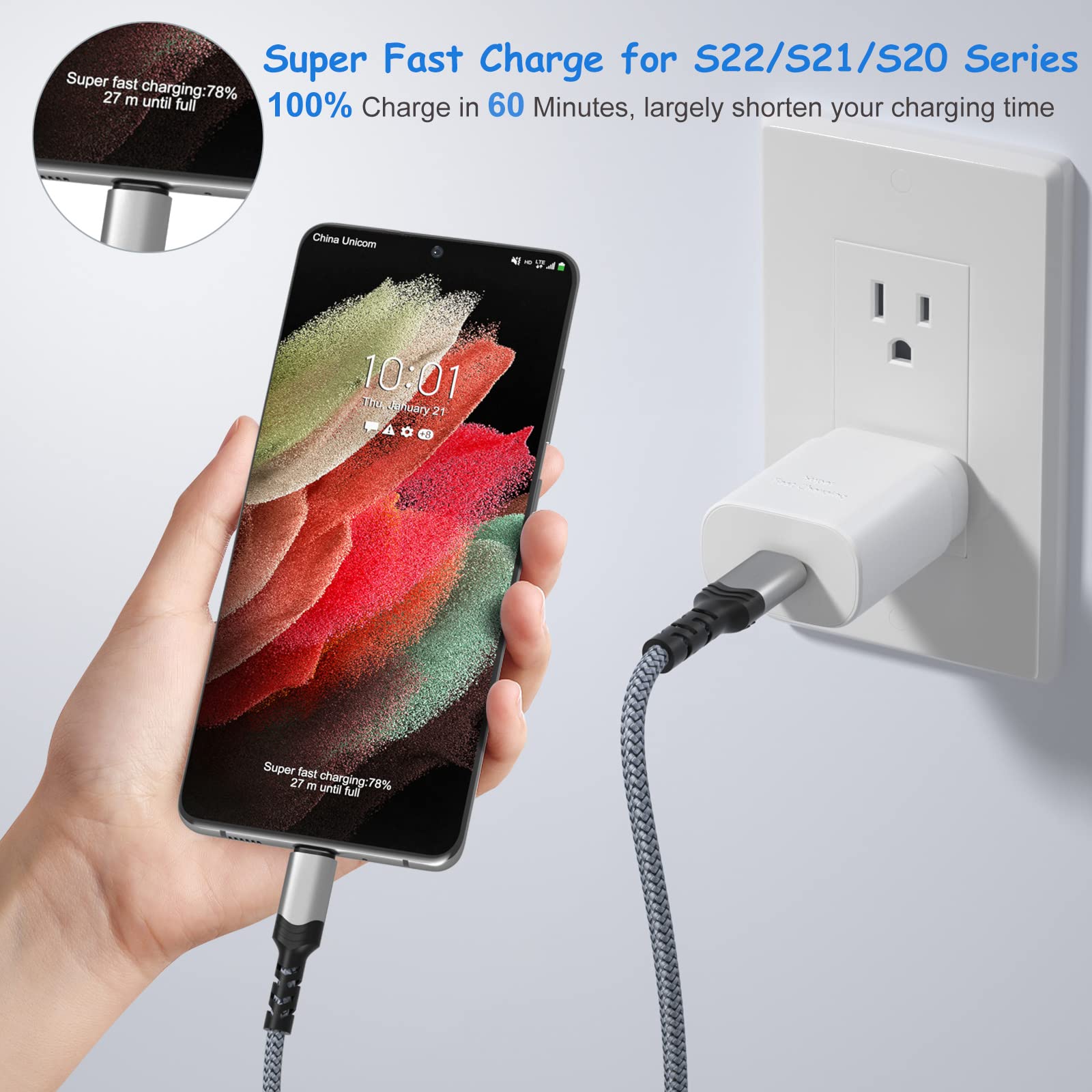 Usb C Charger Block, Costyle 25W Super Fast Charger Type C Charging Block With 10Ft Usb C Cable For Samsung Galaxy S23 S24 Ultra S23+ S22 S21Plus S20Fe Note 20 A52 A53 A54 White