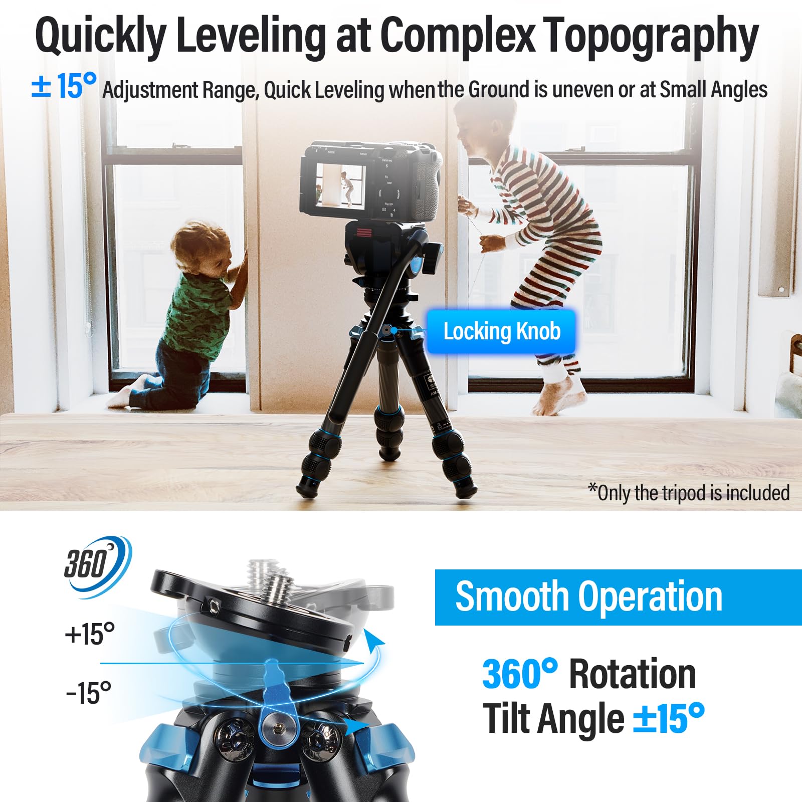 Sirui Am223L Mini Leveling Tripod, Carbon Fiber Desktop Travel Tripod For Dslr Camera Video Camcorder, Max Load 33Lbs, Max Height 14.2'