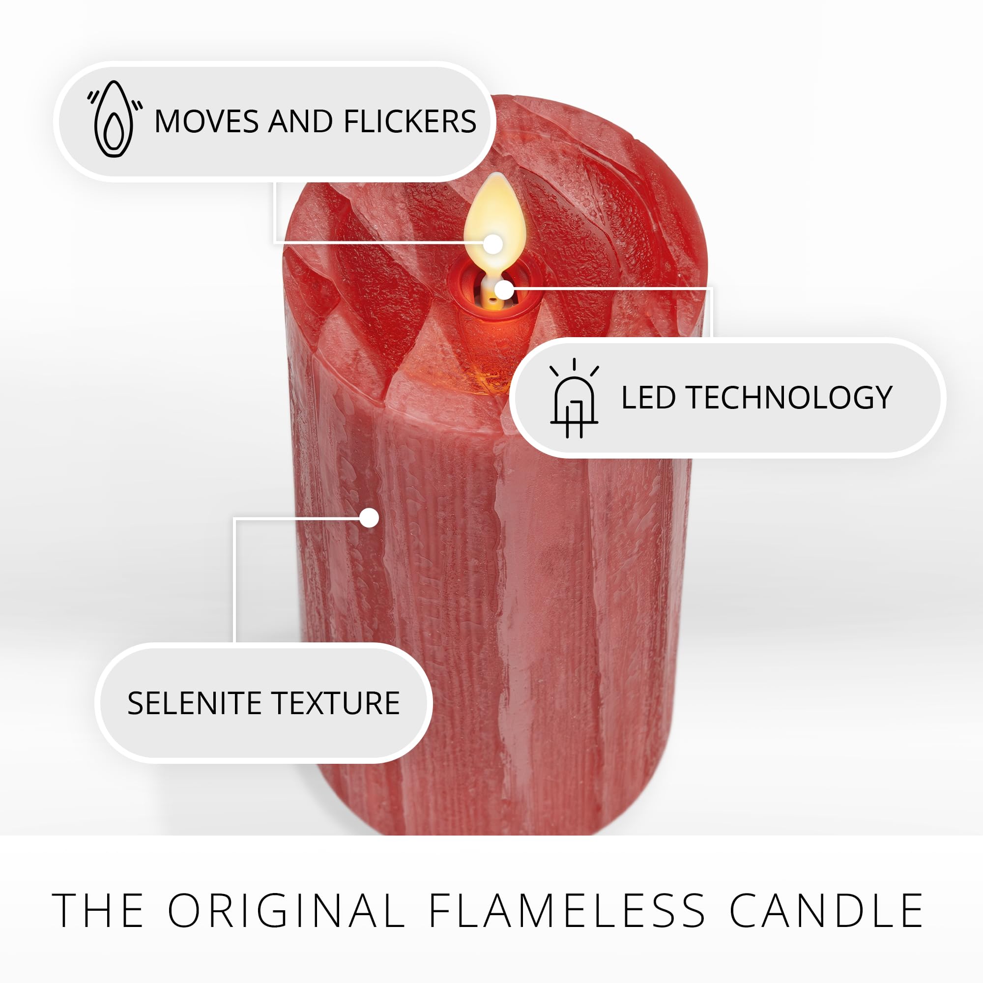 Luminara Selenite Looking Flameless Candle, Holiday Red 3'' X 6.5'', Battery Operated Real Wax Moving Flame Led Pillar W/Timer,