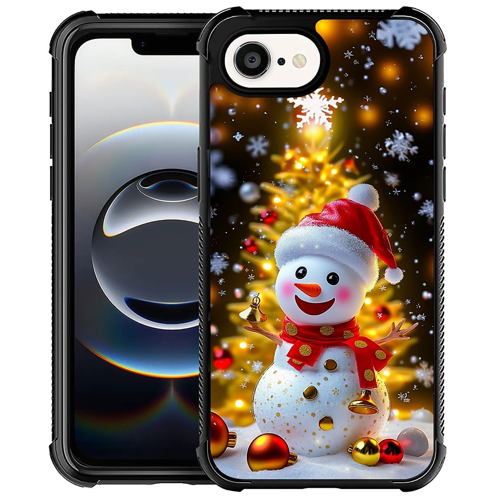 XUANWENPA for iPhone 16E Case,The Black Shell Design is Bright,Anti Drop and Dust-Proof,Christmas Golden Tree Snowman.
