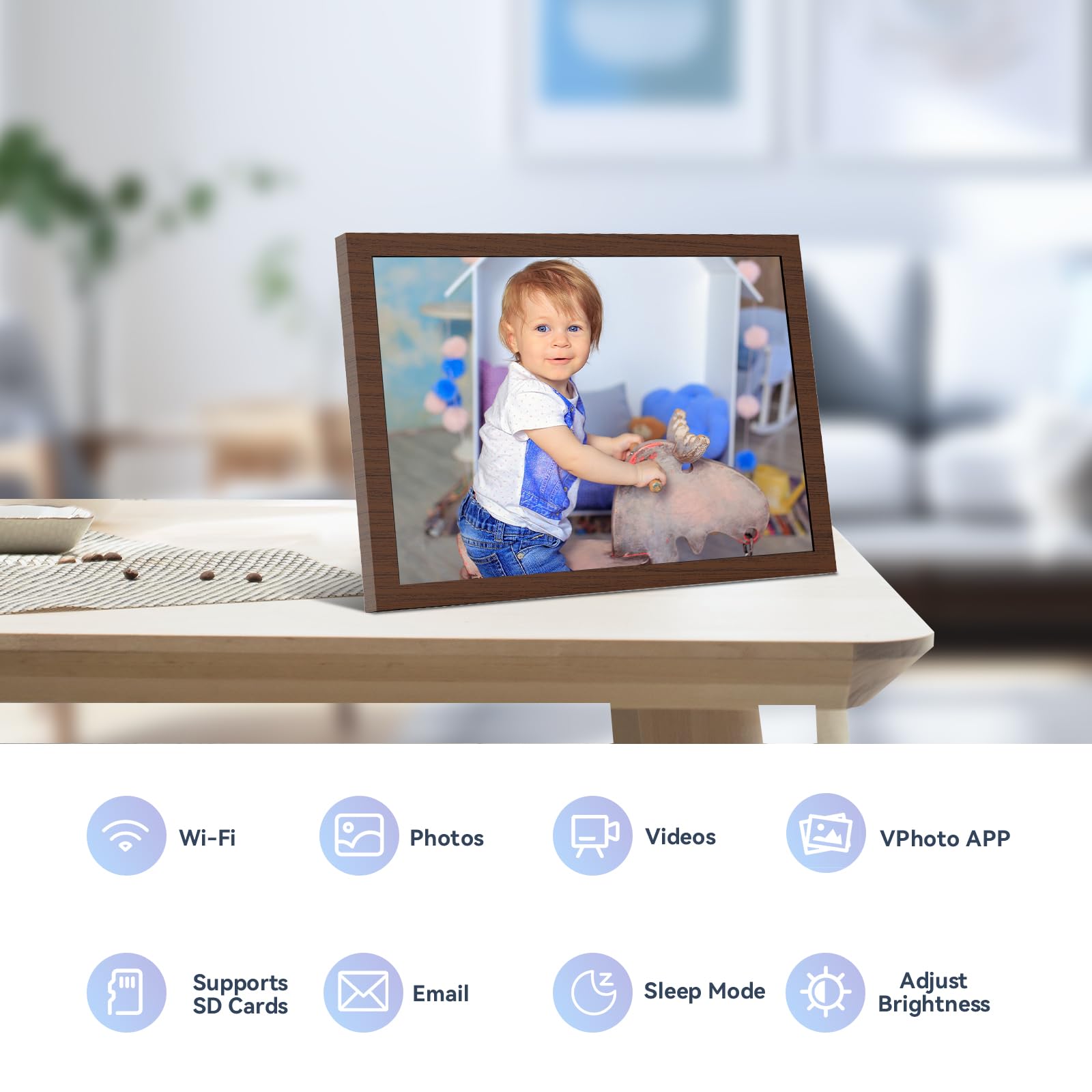 Kosshe 10.1'' Wifi Digital Picture Frame, Smart Electronic Photo Frame, 1280X800 Ips Hd Touch Screen, Auto Rotate, Easy Setup To