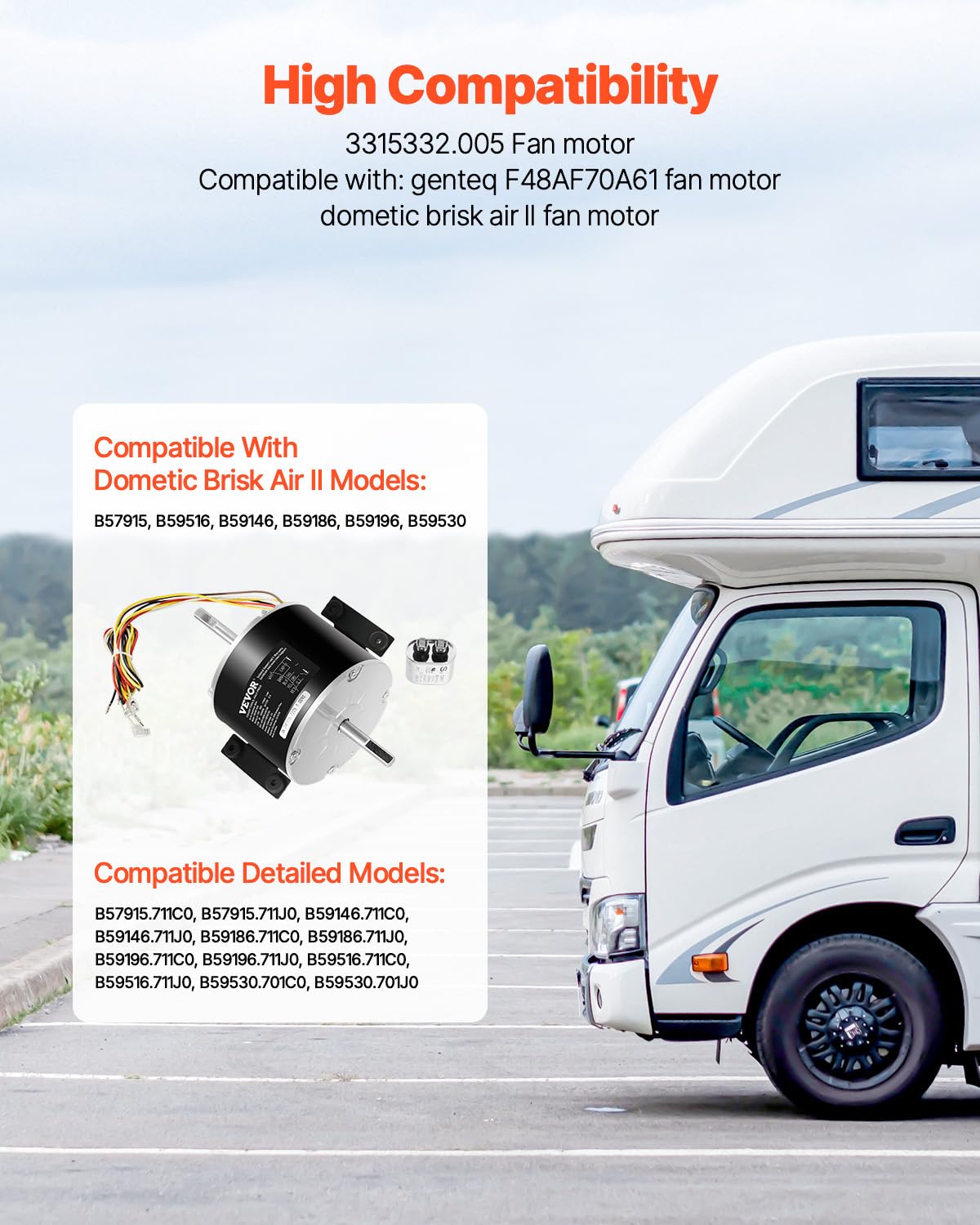 Vevor 3315332.005 Rv Ac Fan Motor Replacement Genteq F48Af70A61, Dometic Brisk Air Ii Fan Motor, Compatible With Dometic Brisk A