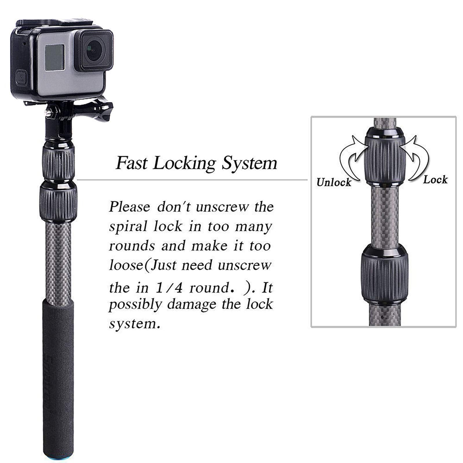 Smatree Carbon Fiber Detachable Extendable Floating Pole Selfie Stick Compatible For G*Pro Max/G*Pro 12/11/10/9/8/7/6/5/4/3 Plus