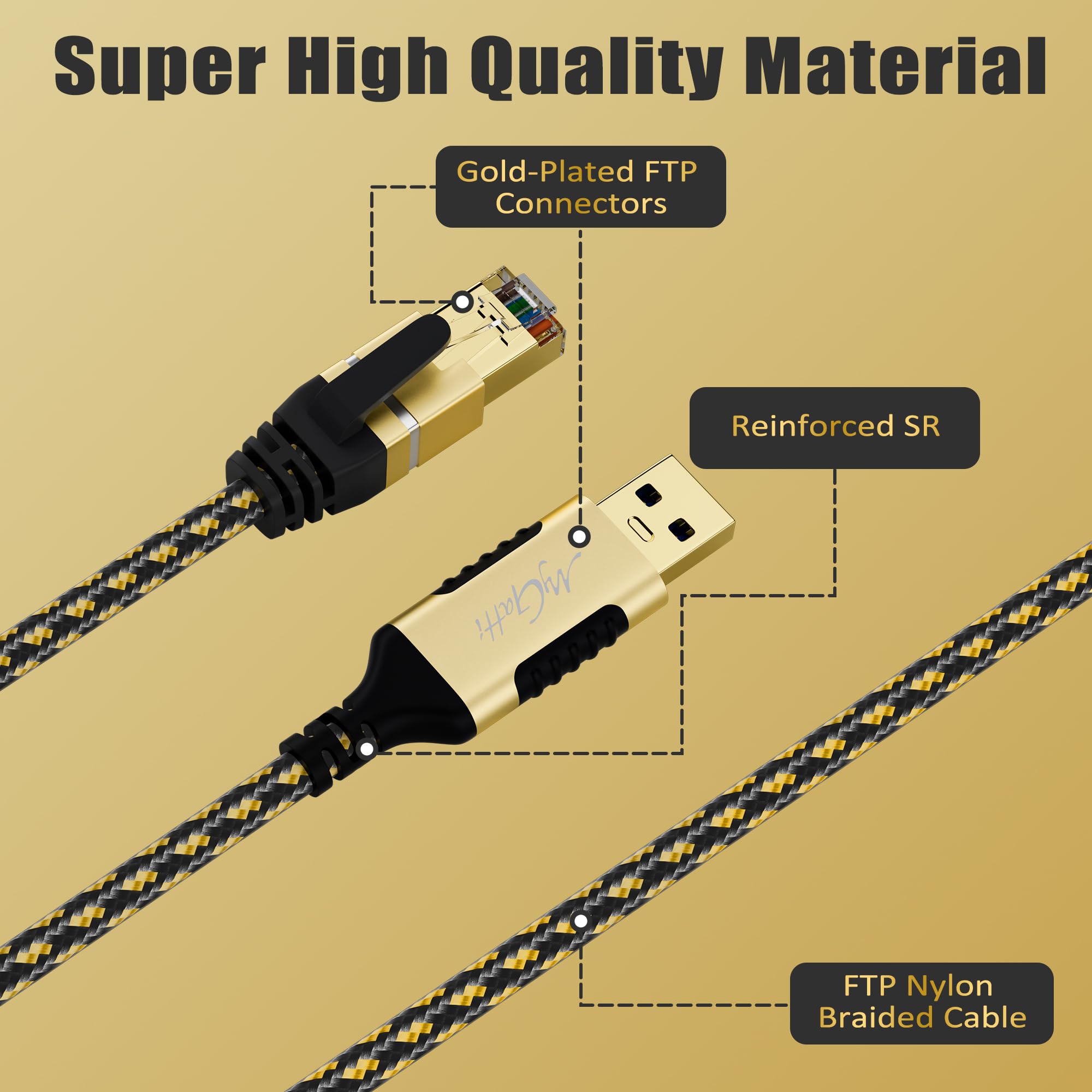 Mygatti Usb A To Ethernet Adapter Cable 10 Ft, Upgrade Usb A To Rj45 Cable, Gold Plated Connector, Nylon Braided, Gigabit Lan Ne
