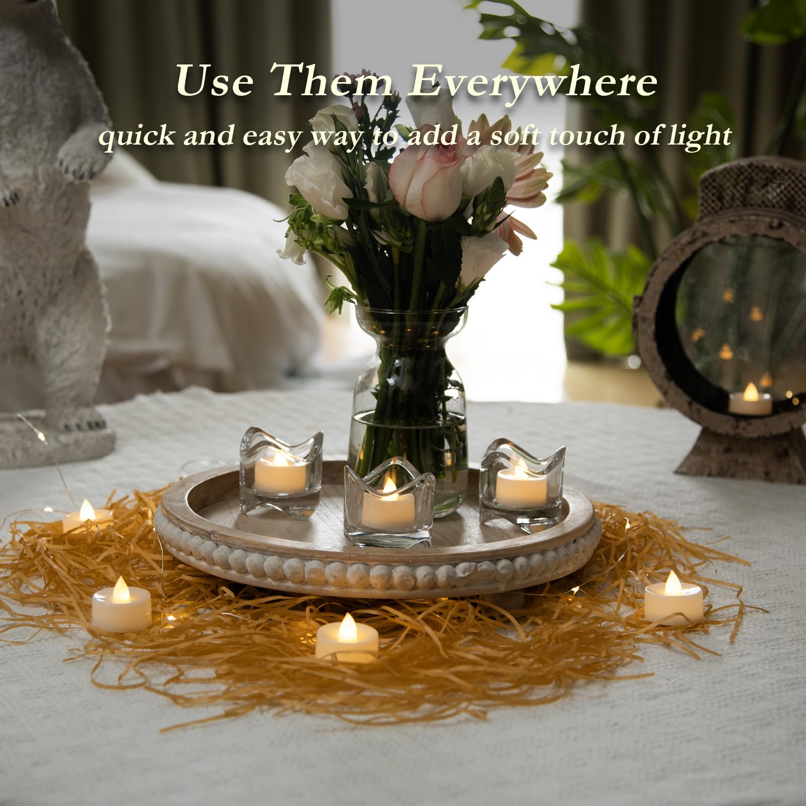 Amagic 30Pcs Flickering Flameless Tea Lights Battery Operated, 200+ Hours Long Lasting Electric Candle For Wedding Table Centerp