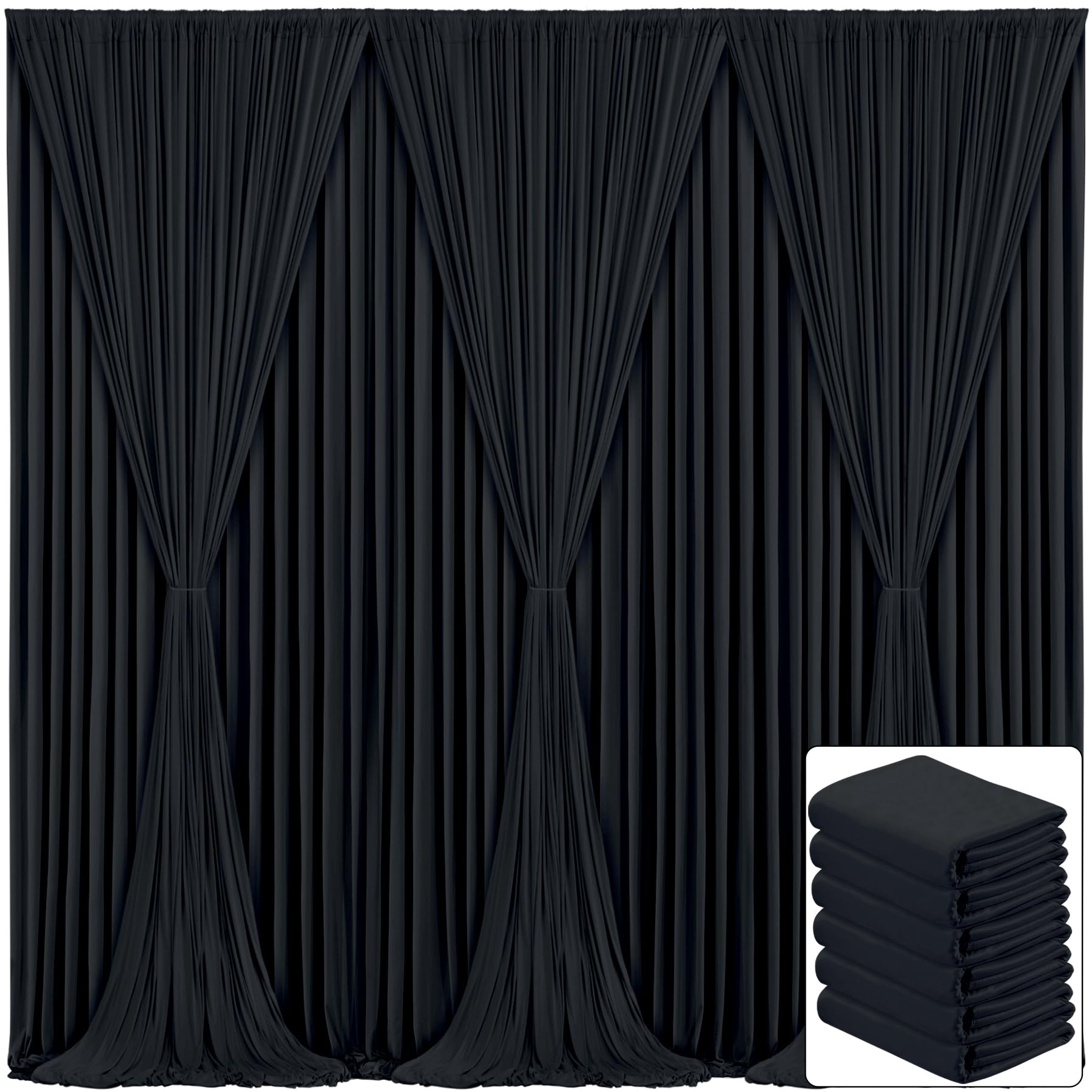 6 Panels Black Backdrop Curtain For Parties Black Wrinkle Free 30Ft X 10Ft Backdrop Drapes For Birthday Party Wedding Photo Phot
