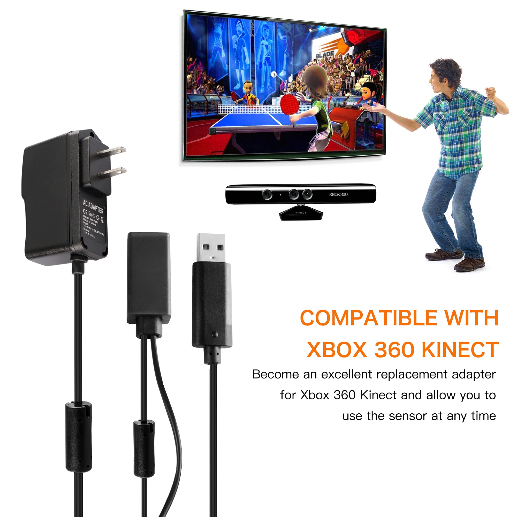 Kinect Adapter For Xbox 360, Usb To Ac Power Supply Pc Adapter Compatible With Mircosoft Xbox 360 Kinect Sensor System With Char