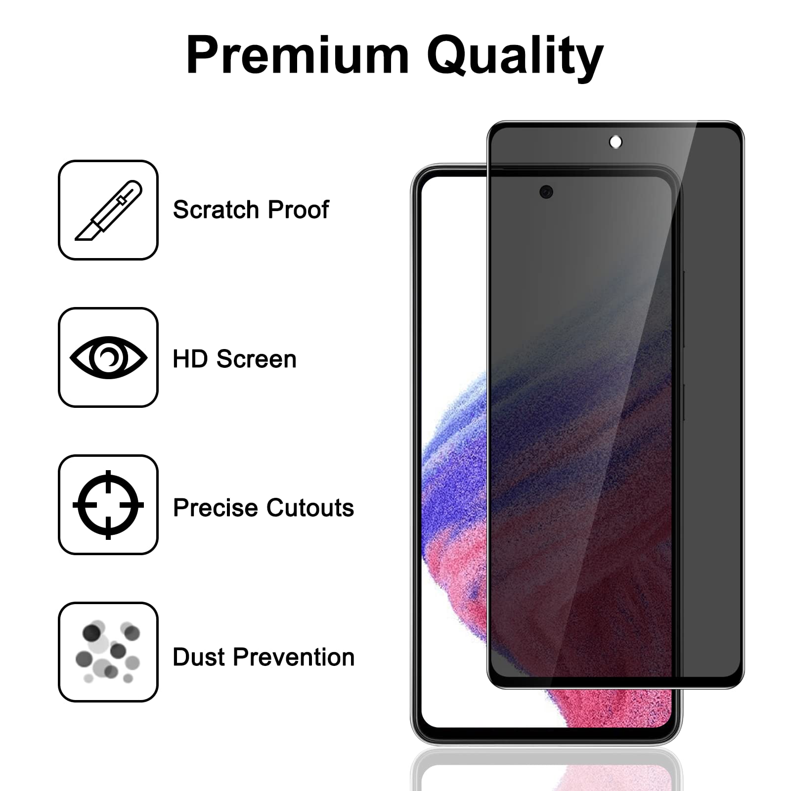 [2+2 Pack] Privacy Screen Protector For Samsung Galaxy A53 5G 2022 And Camera Lens Protector, Anti Spy, Bubble Free, Easy Instal