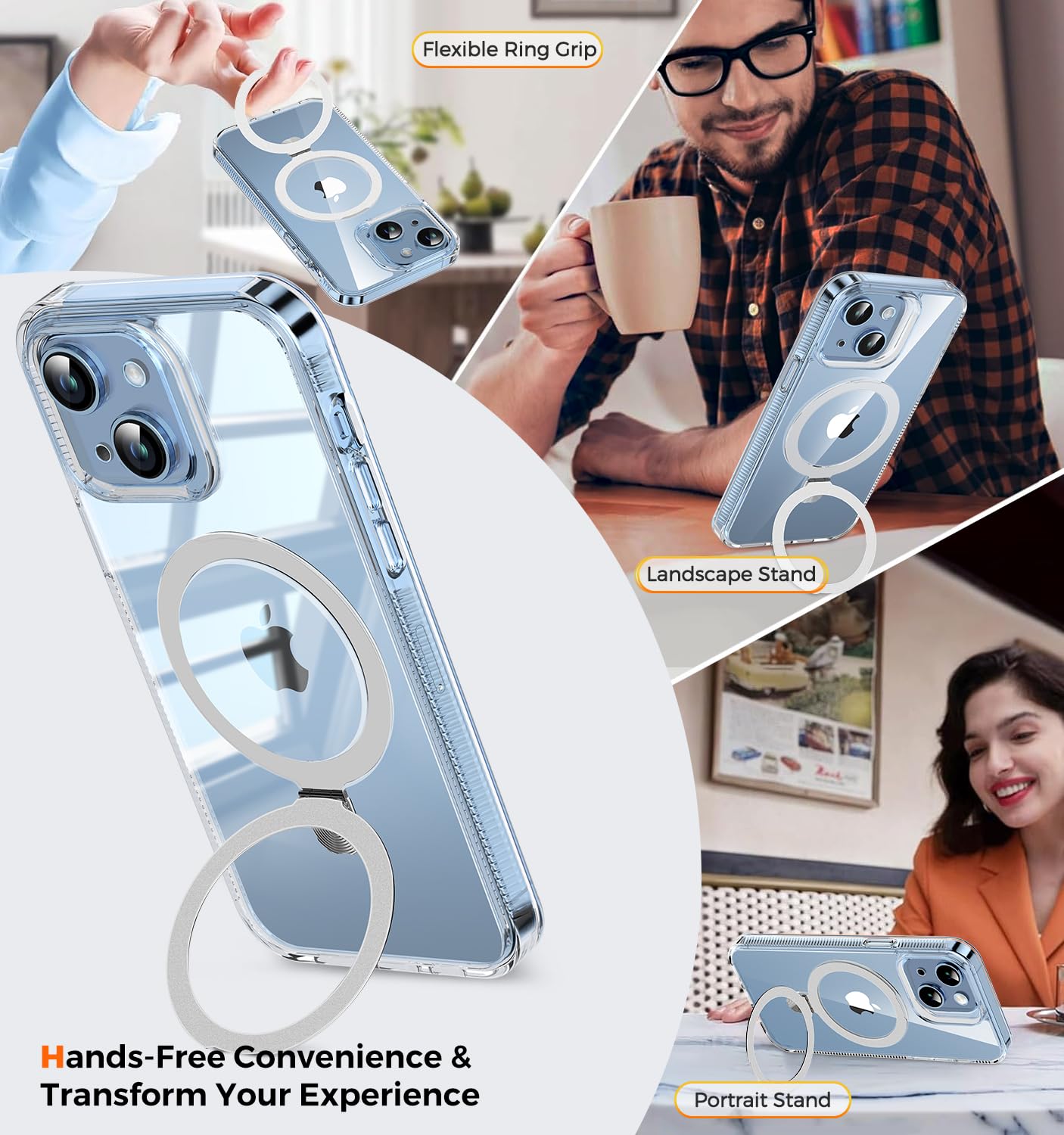 Tlikemiss [Cd Ring Compatible With Magsafe Invisible Stand] Magnetic For Iphone 13/Iphone 14 Case, [Clear Bumper Non Yellowing][