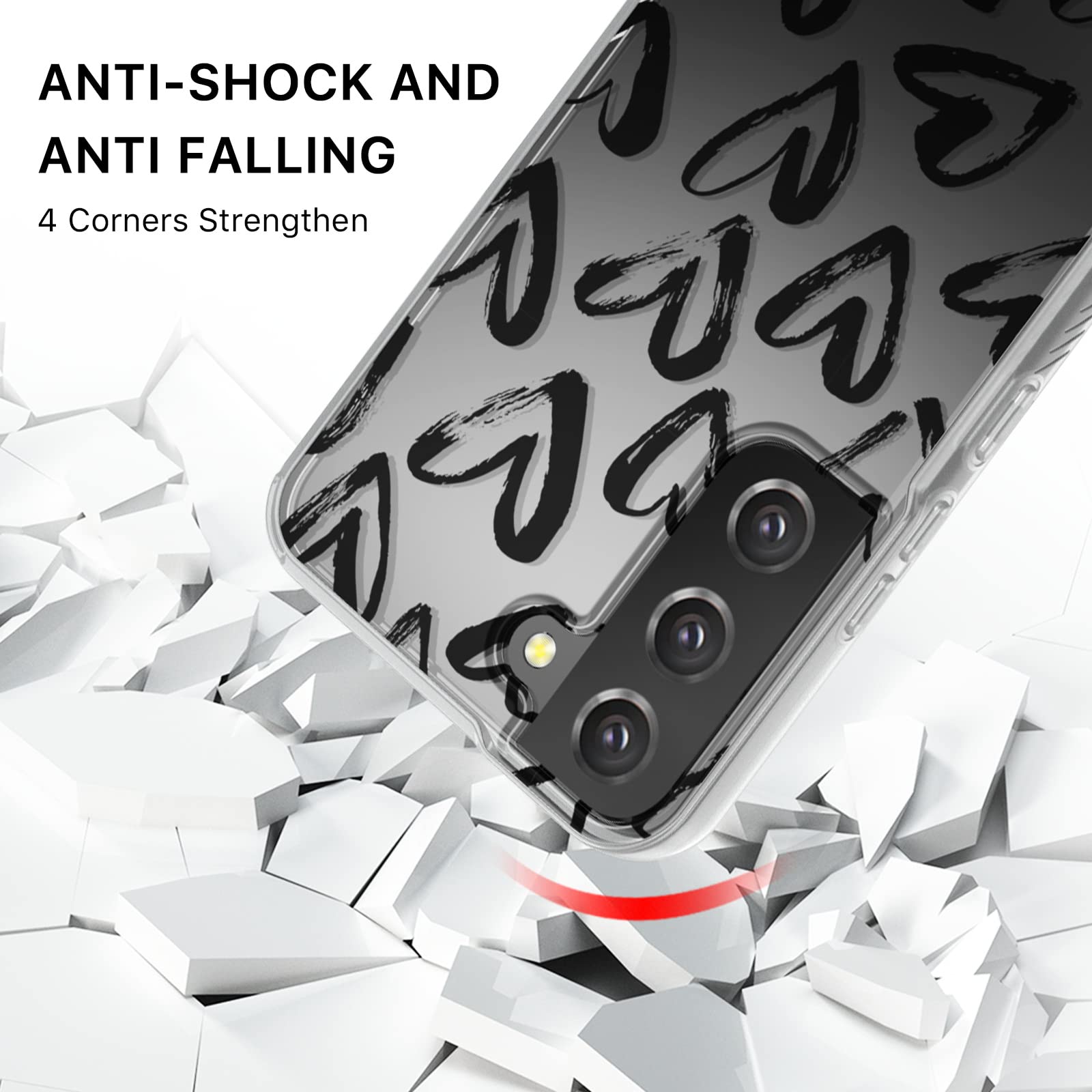 M MYBAT PRO Slim Clear Mood Series Shockproof Non-Yellowing Phone Case for Samsung Galaxy S22 Plus Hard PC TPU Black Hearts