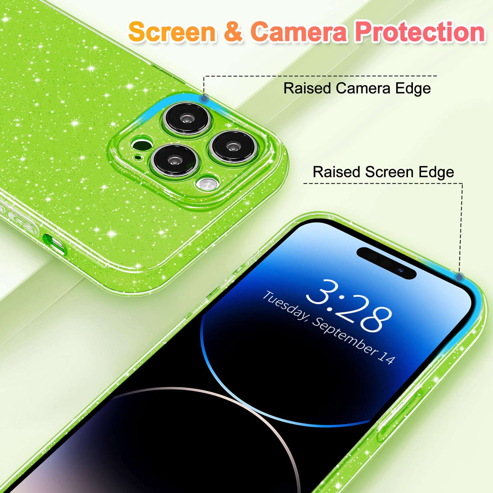 Hython Case For Iphone 14 Pro Case Glitter Cute Sparkly Shiny Bling Sparkle Phone Cases 6.1, Thin Slim Fit Soft Tpu Bumper Shock