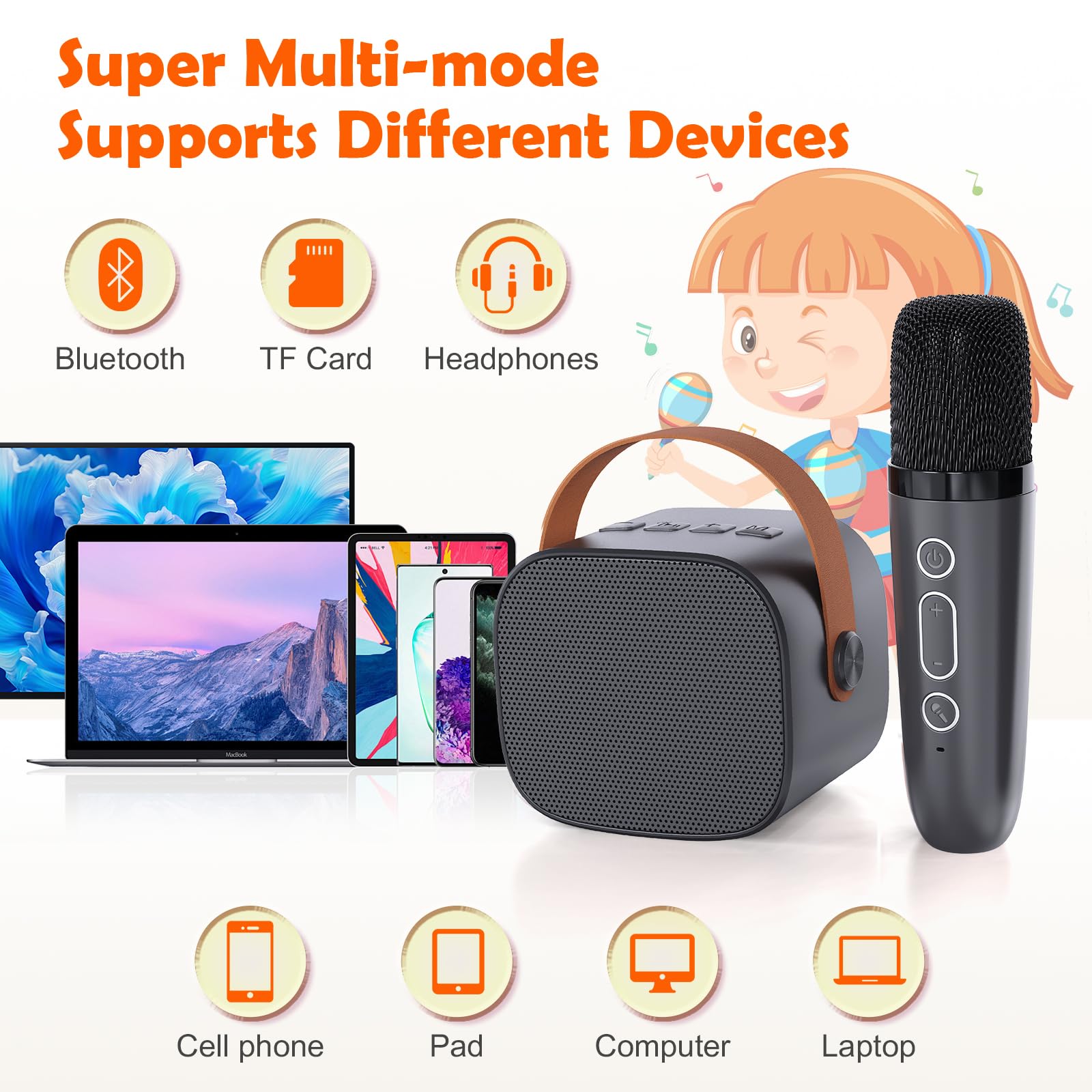 Mini Karaoke Machine For Kids Adults,Portable Bluetooth Karaoke Speaker For Adults Kids With 2 Microphones For 6 7 8 9 10 11 12