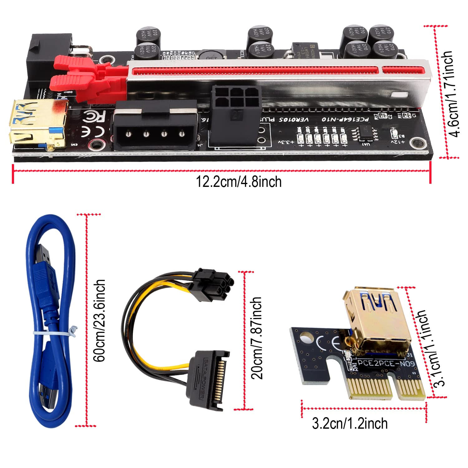 Btbcoin 6 Pack Pci E Riser 010S Gpu Riser Adapter Card Pci Express 1X To 16X Riser Card With 8 Solid Capacitors For Bitcoin Ethereum Mining