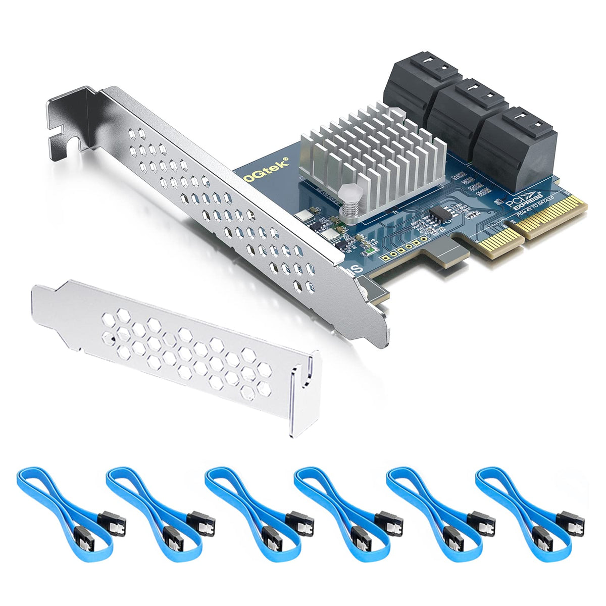 10Gtek Pcie Sata Card 6 Port With 6 Sata Cables And Low Profile Bracket, 6Gbps Sata3.0 Controller Pci Express Expansion Card, X4