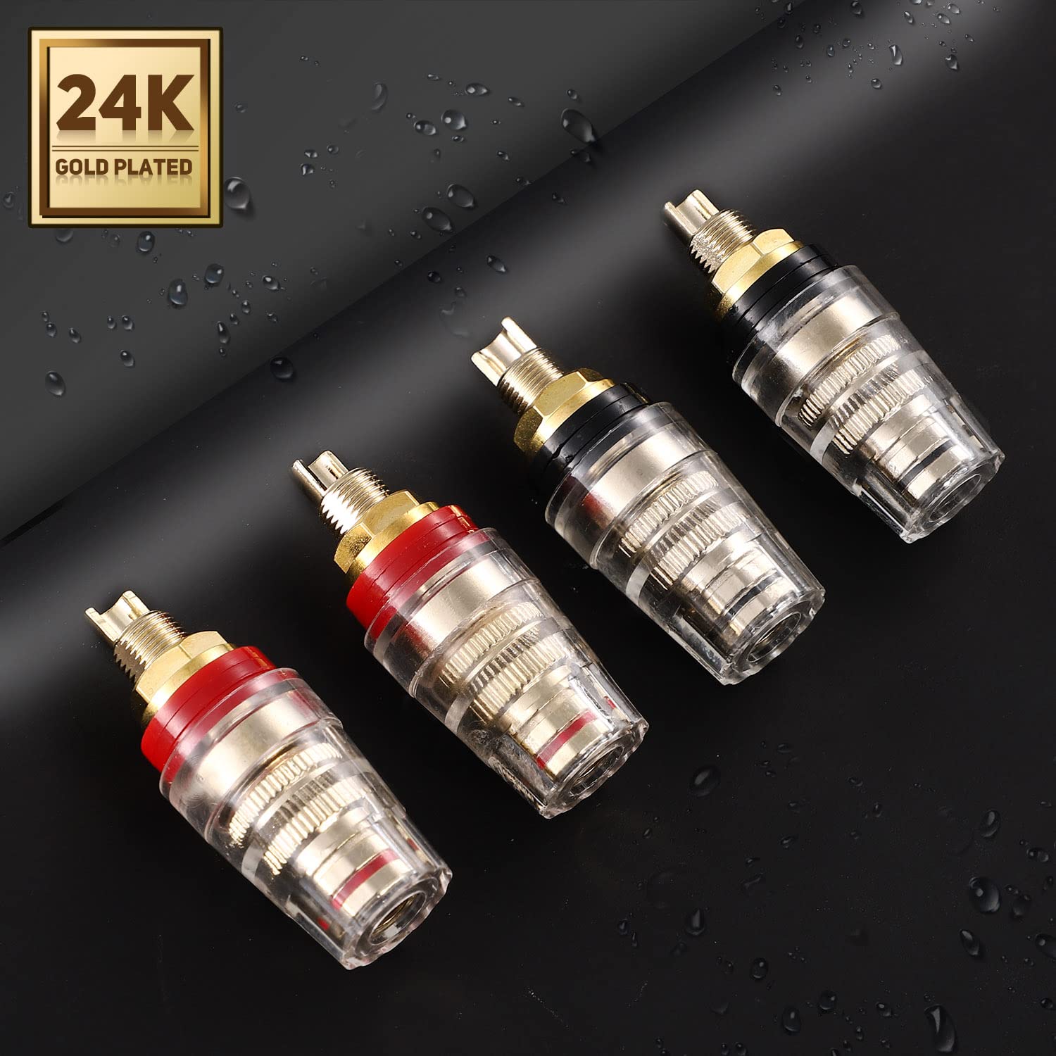 Facmogu 4Pcs Black & Red Heavy Duty 5 Way Binding Post Banana Jacks 4Mm, 24K Gold Plated Sold Brass Insulated Binding Post Banana Plugs, Speaker Amplifier Bindling Post Terminal Connectors   Short