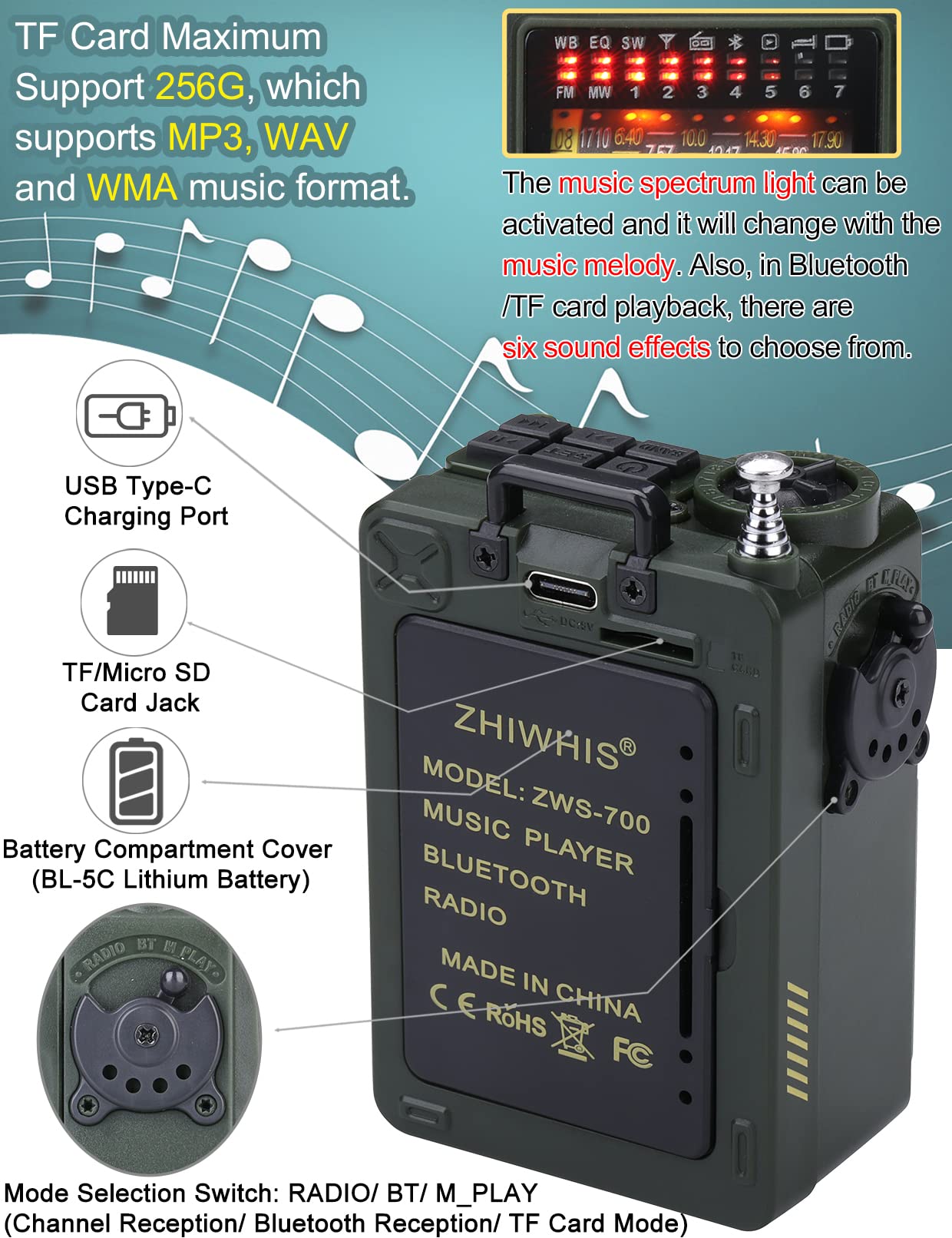 Zhiwhis Shortwave Radio With Bluetooth, Portable Radio With Sleep Timer, Weather Am Fm Shortwave Radios With Best Sound, Retro A