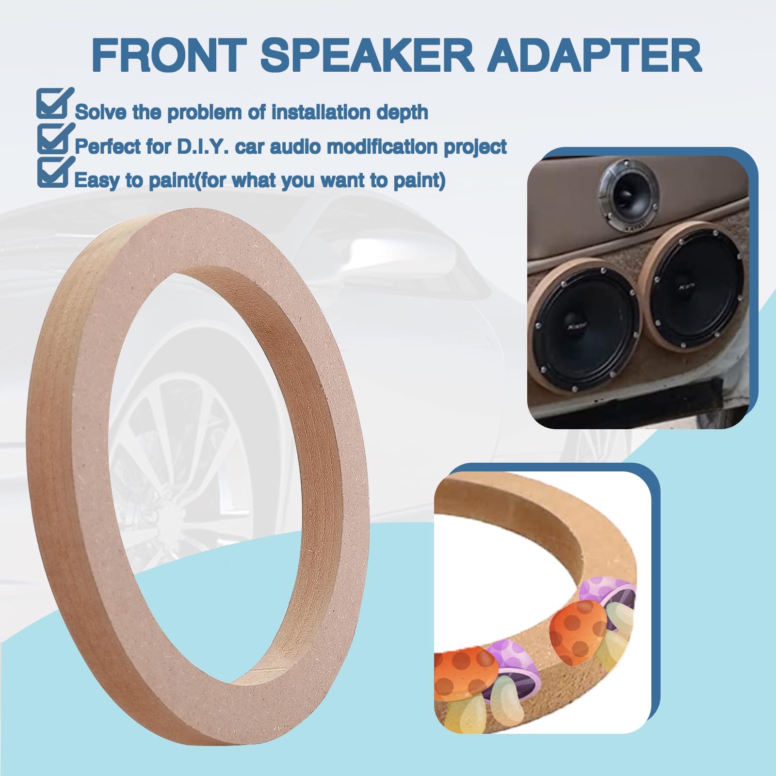 Aicars Universal 6.5 Speaker Spacer: 2  6.5 Speaker Spacer Wooden Mdf Speaker Rings For Cars/Boats/Trucks/Rv
