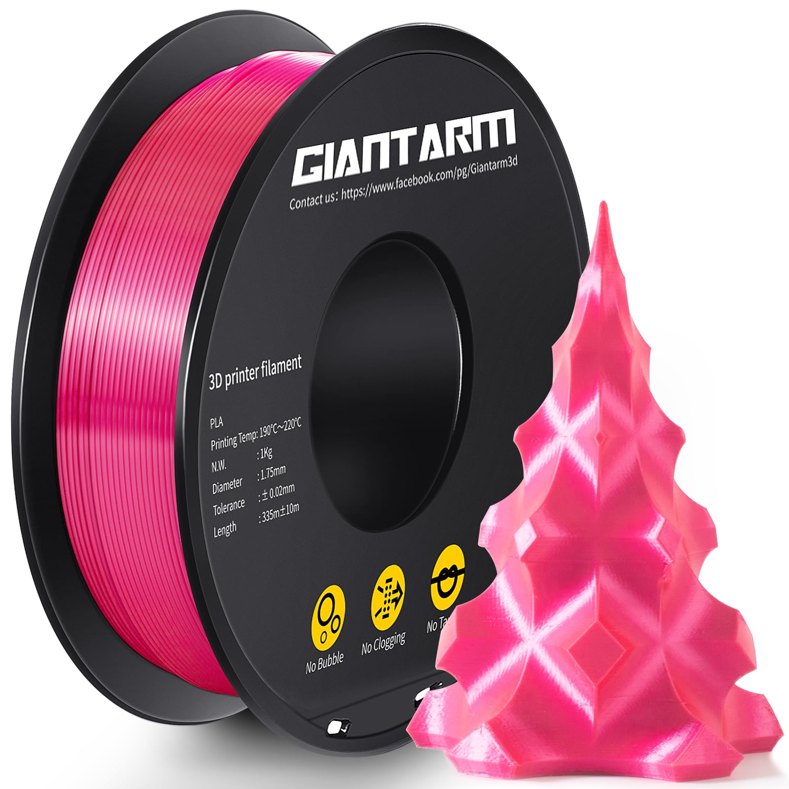 Giantarm 3D Printer Pla Filament, Shiny Silk Rose Pink Magenta Toughness Enhanced Filament With 1.75Mm Dimensional Accuracy +/ 0