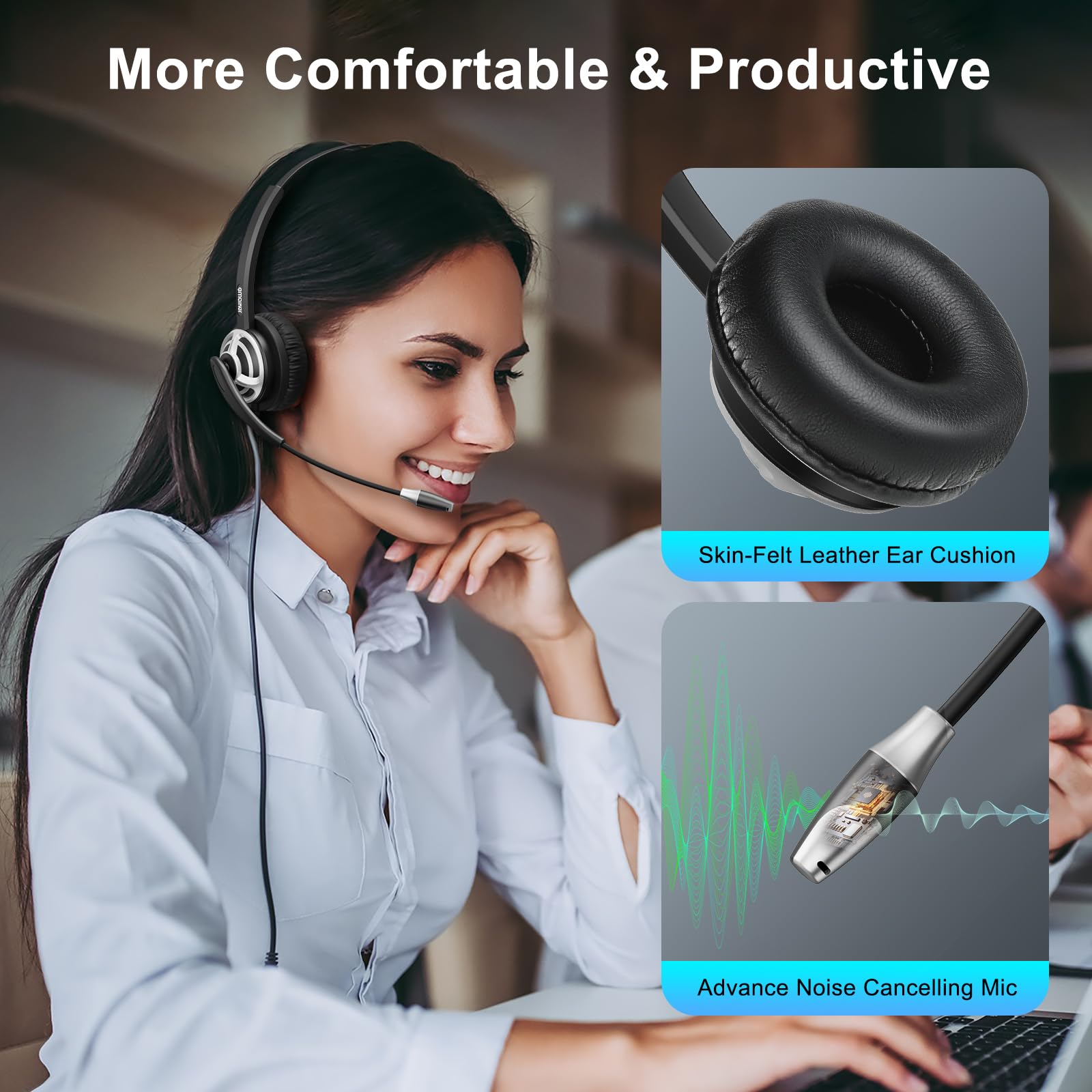 Wired Usb Headset With Noise Cancelling Microphone, Usb A Computer Headphones With Microphone For Pc Laptop, For Softphones,Offi