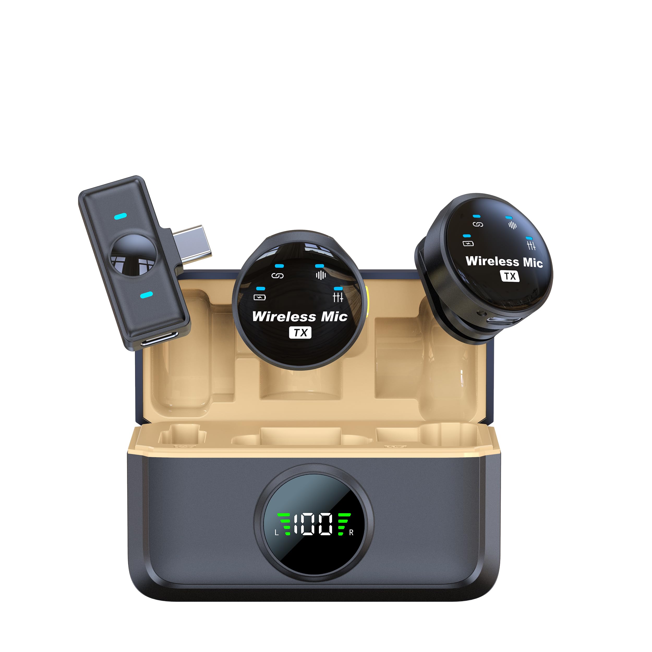 NPTCL Wireless Lavalier Microphone for iPhone 17 16 15 Android, Noise Canceling USB C Lapel Microphones Clip on Mic with Chargin