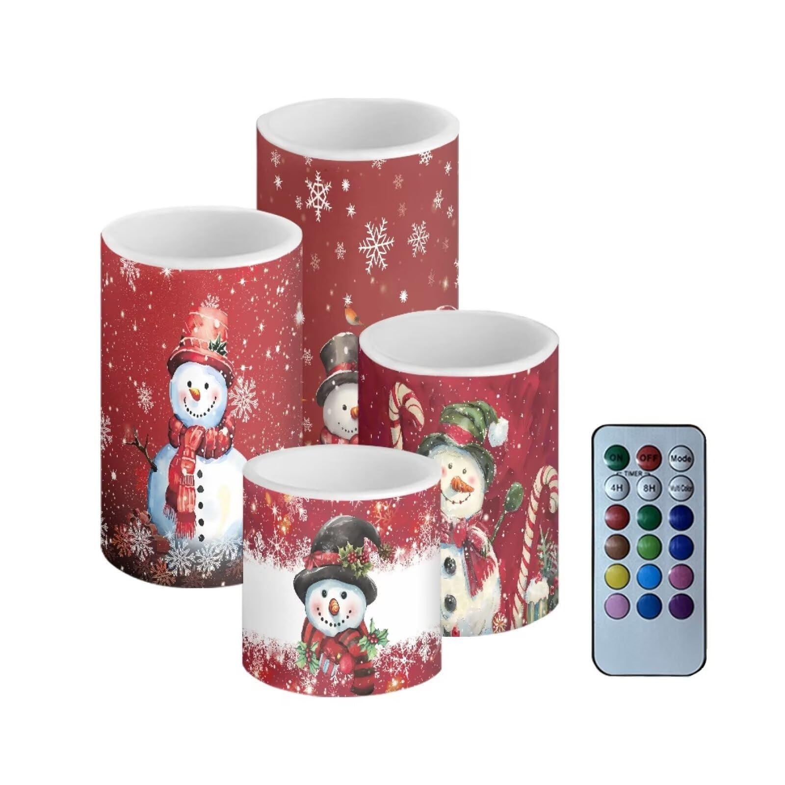 NETILGEN Christmas Snowman Flickering Flameless LED Candles with Remote Timer Color Changing Control Set of 4 Holiday Decor Flam